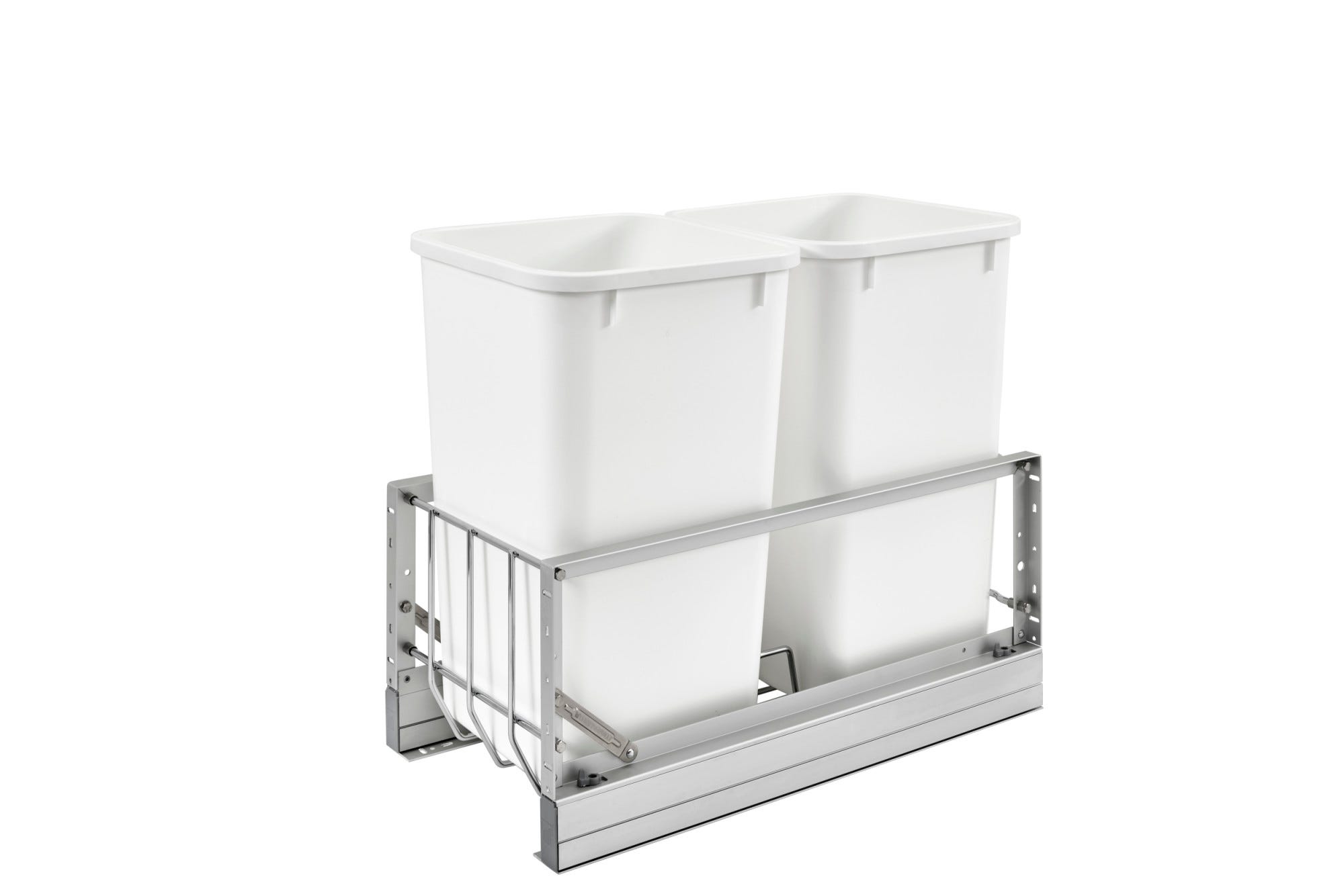Aluminum Double White 27 Qt. Pullout Waste Container w/ Soft-Close for 15" Base Cabinets, as shown