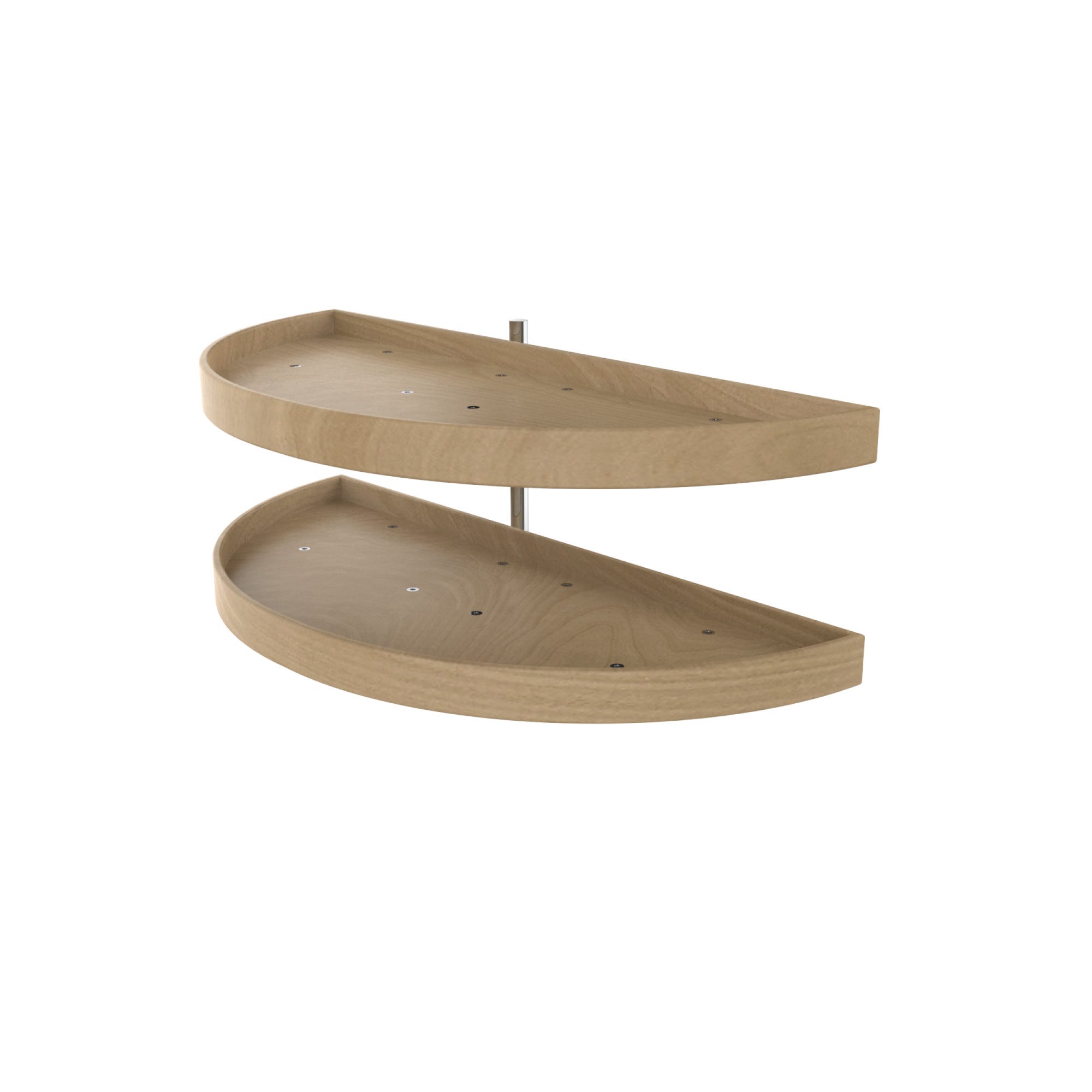 38" Maple Two-Tier Half-Moon Optimizer w/ Pivot and Slide Hardware for 18" Blind Corner Cabinet Openings, as shown