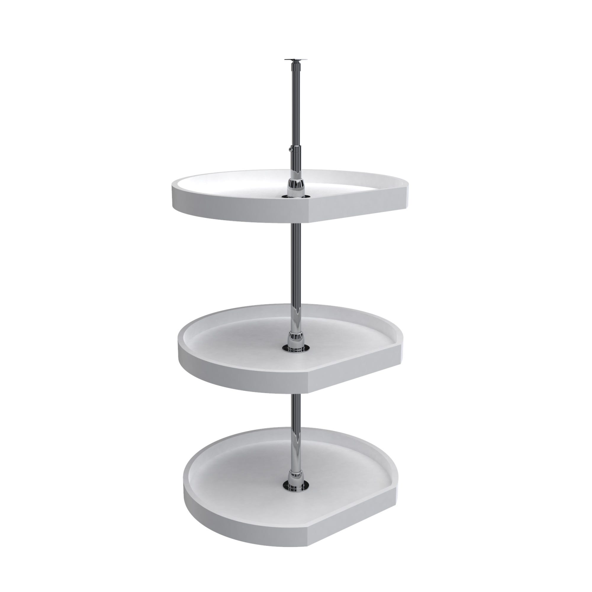 22" White Polymer D-Shaped 3-Shelf Lazy Susan for Corner Wall Cabinets