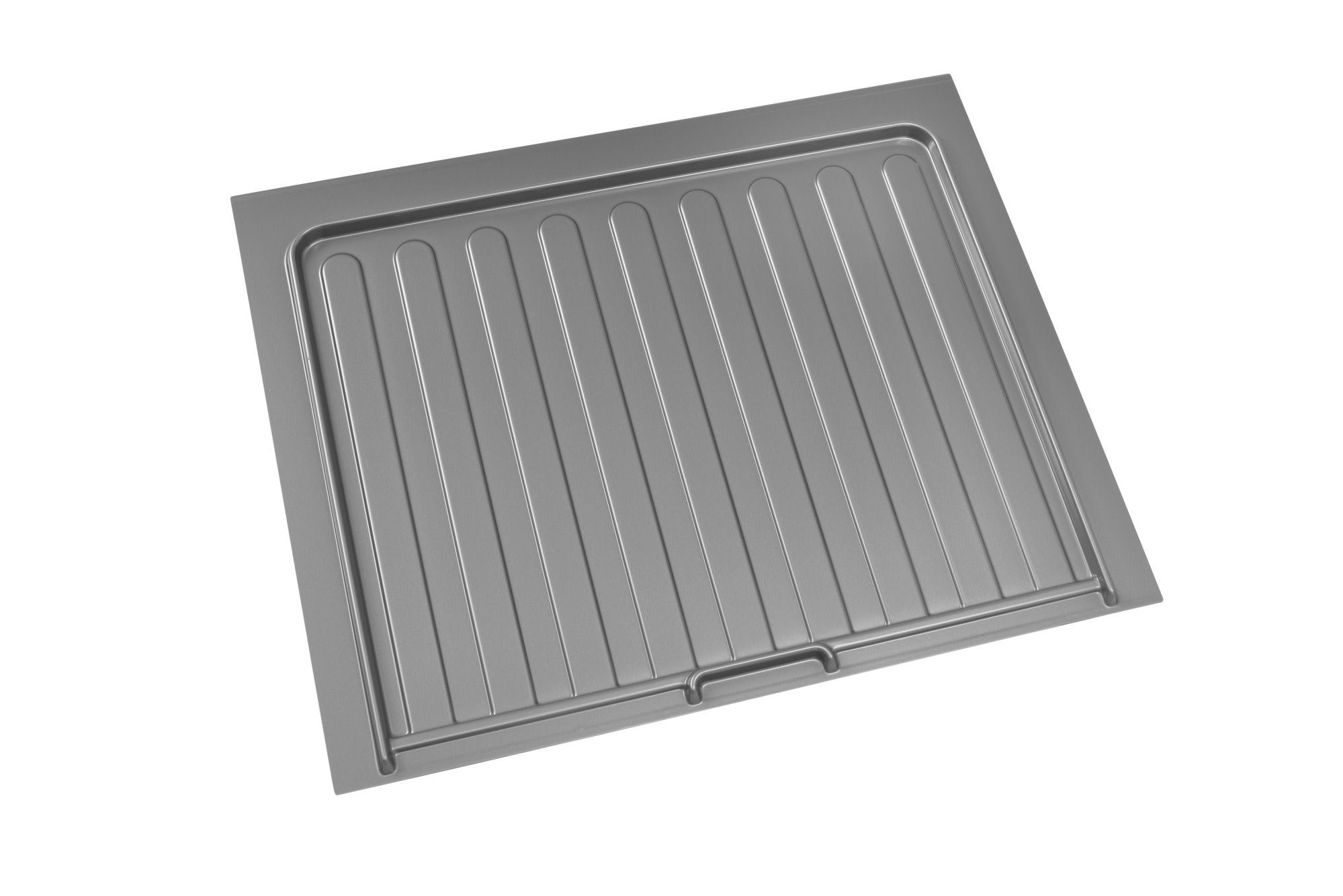 Silver Polymer Trim-to-Fit Drip Tray for 27" - 30" Sink Base Cabinets, as shown