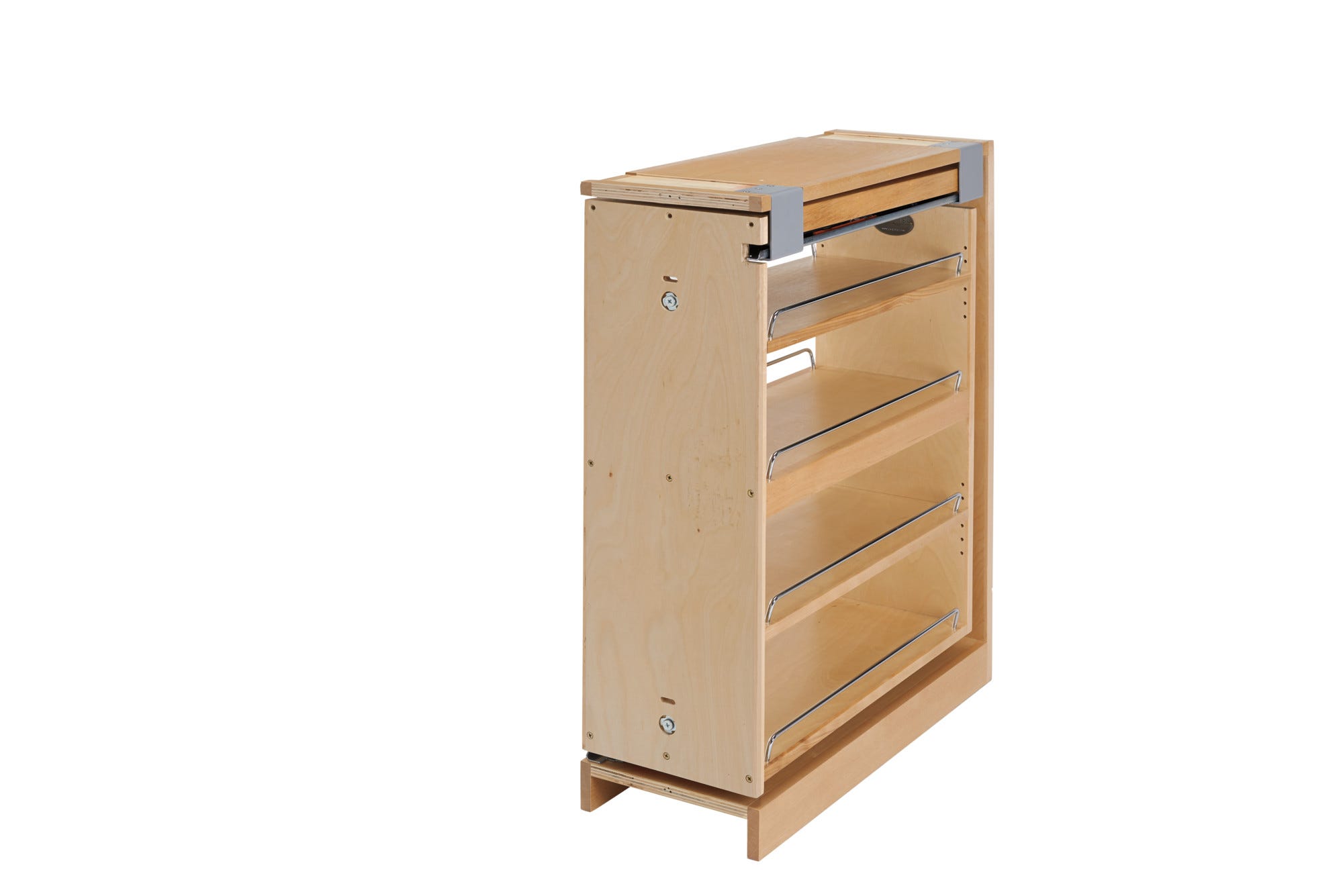 Wood Base Filler Pullout Organizer for New Kitchen Applications w/ Soft-Close in as shown