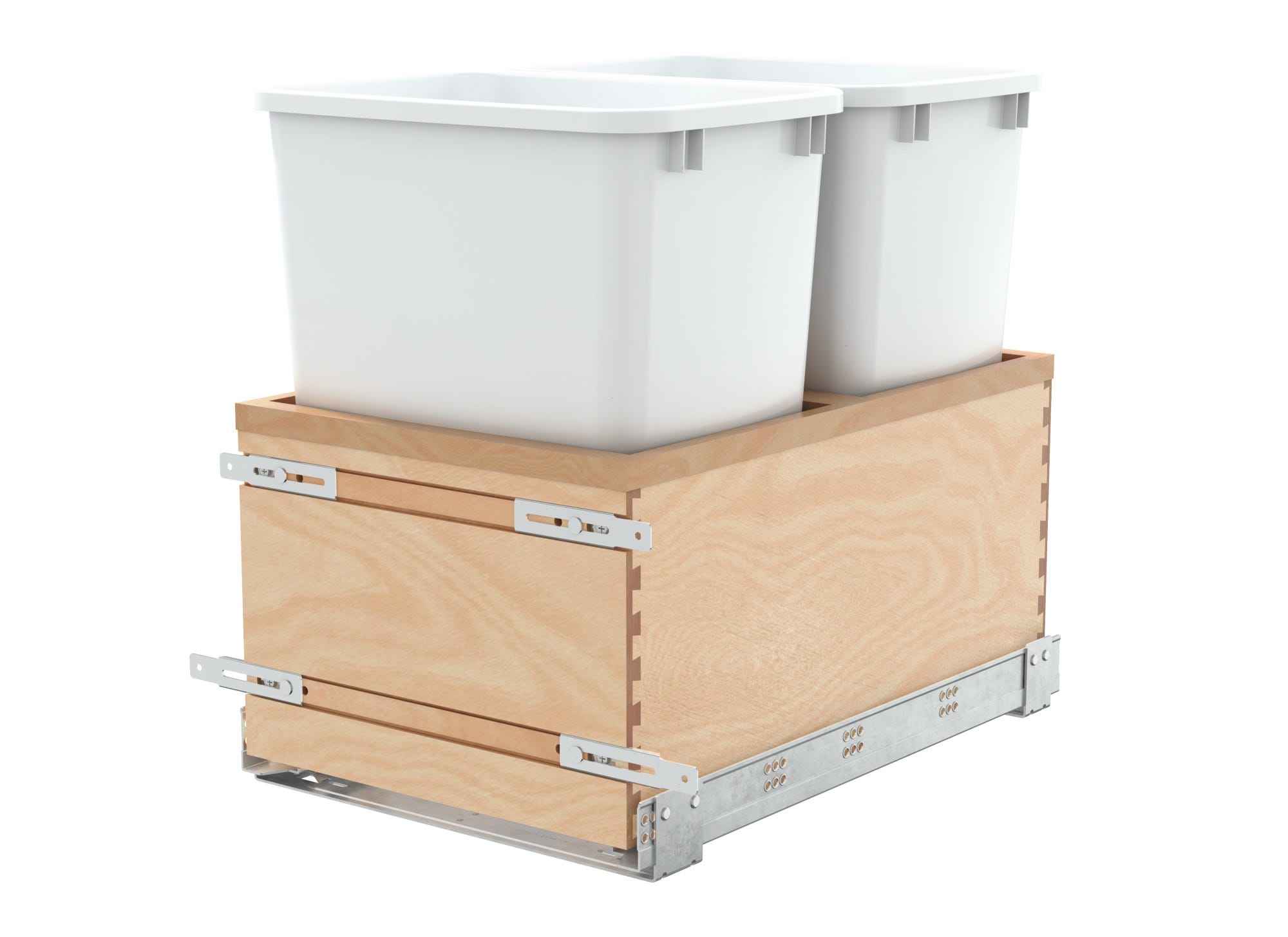 Double White 35 Qt. Maple Value Line Pullout Waste Container w/ Soft-Close for 18" Base Cabinets