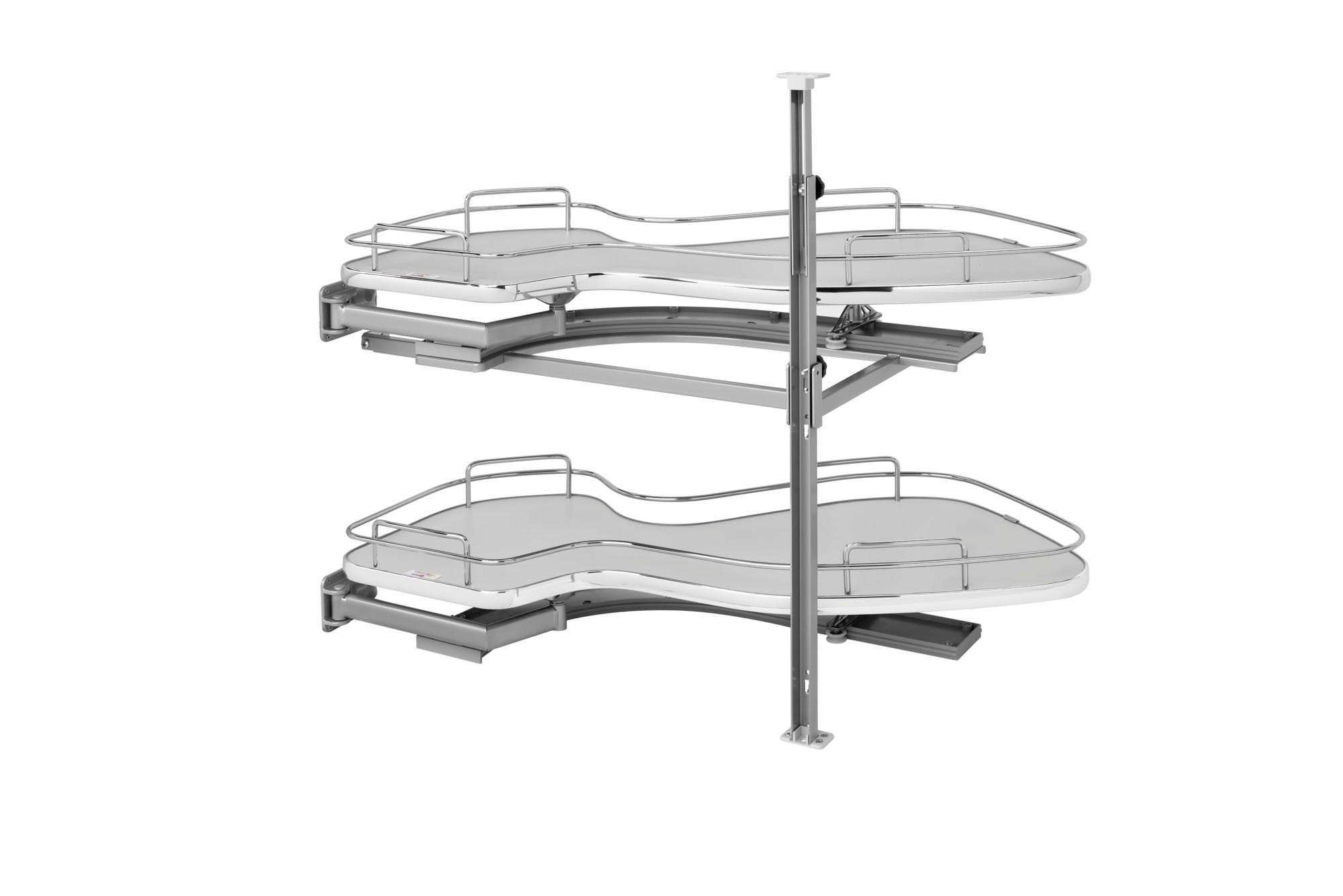 Gray Solid Bottom Chrome Wire Two-Tier "Cloud" Optimizer for 15" Left Opening/Blind Right Corner Cabinets, as shown