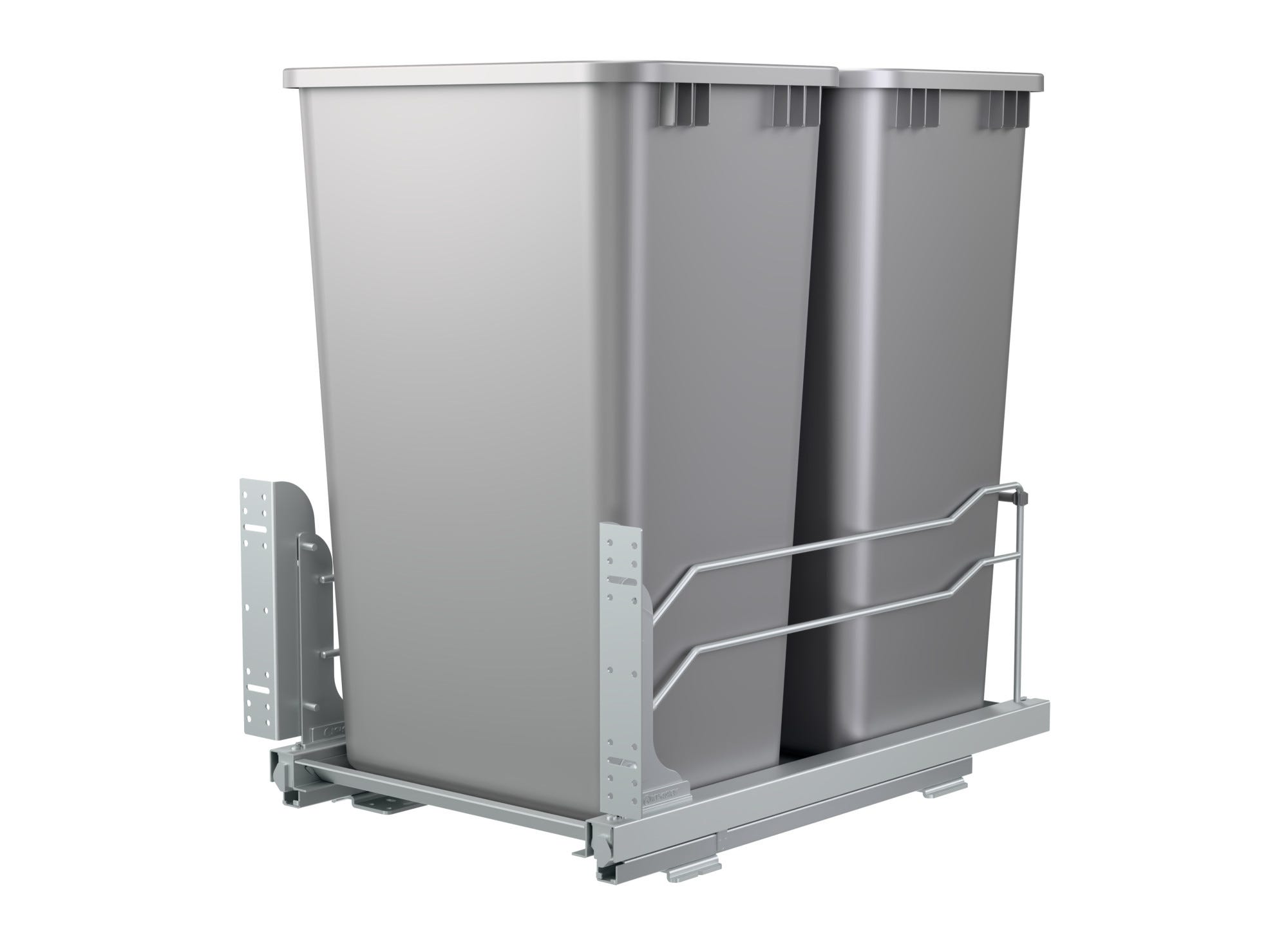 Double Silver 50 Qt. Steel Bottom Mount Pullout Waste Container w/ Soft-Close for 18" Full-Height Base Cabinets, as shown