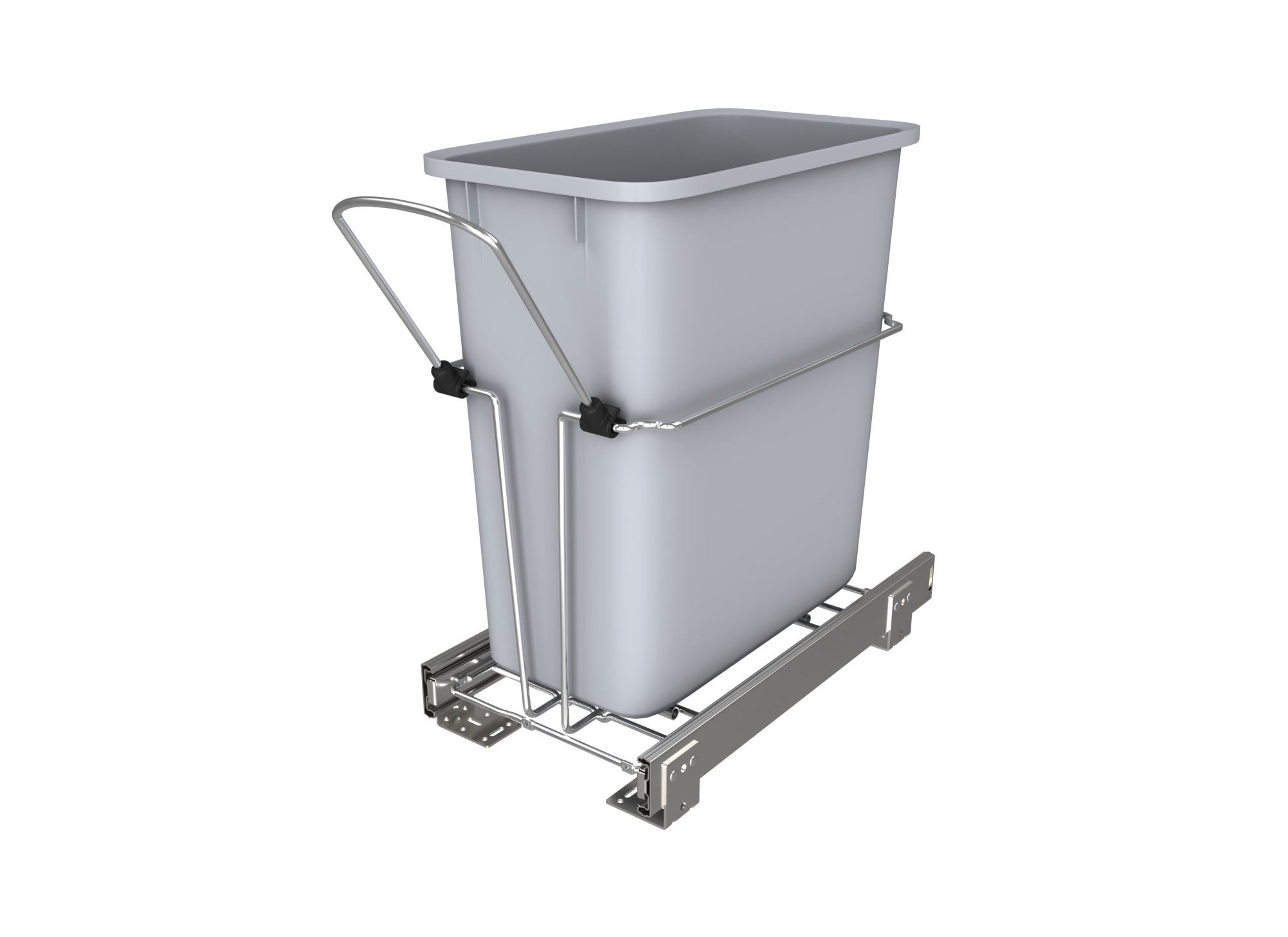 Single Gray 20 Qt. Chrome Waste Pullout w/ Ball-Bearing Slides for 12” Base Cabinets