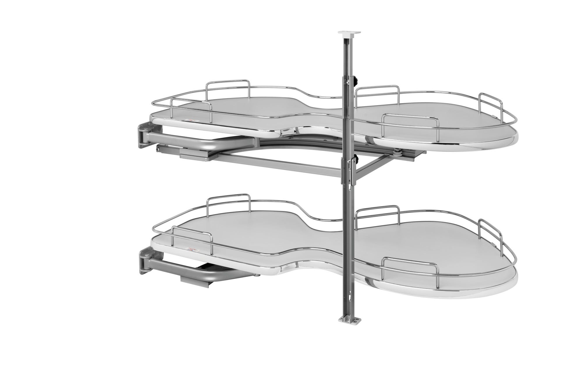Gray Solid Bottom Chrome Wire Two-Tier "Cloud" Optimizer for 21" Left Opening/Blind Right Corner Cabinets, as shown