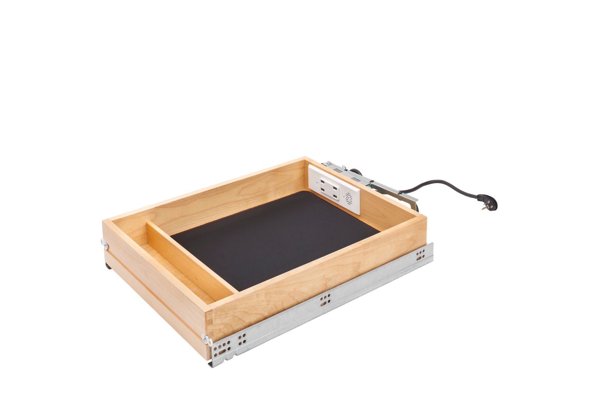 Wood Base Cabinet Charging Drawer Replacement System w/ Soft-Close, as shown