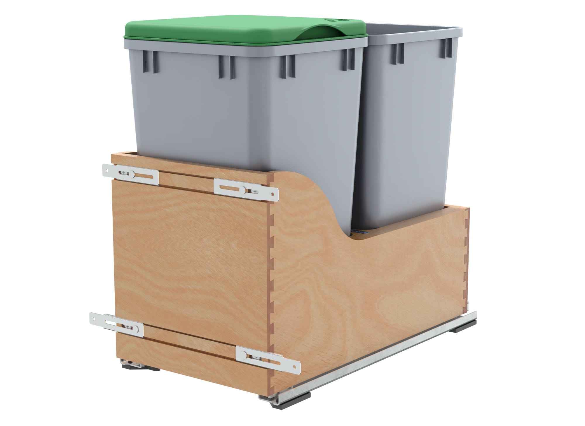Double Metallic Silver 27 Qt. Maple Pullout Waste Container w/ Soft-Close and (1) Lid for 15" Base Cabinets