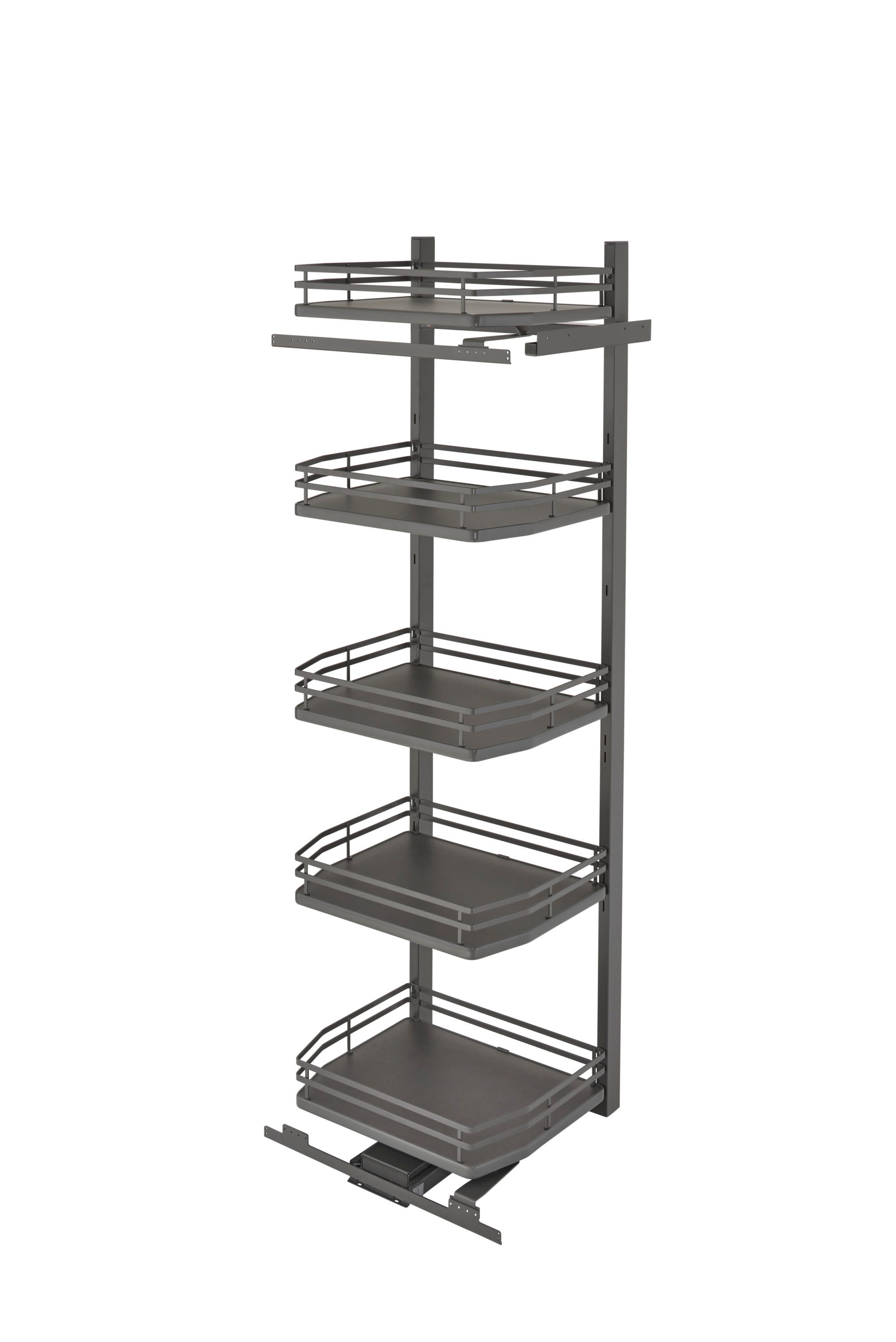 Orion Gray Solid Bottom Flat Wire Five-Tier Swing-Out Pantry for 18" Frameless Pantry Cabinets w/ 74" H Opening, as shown