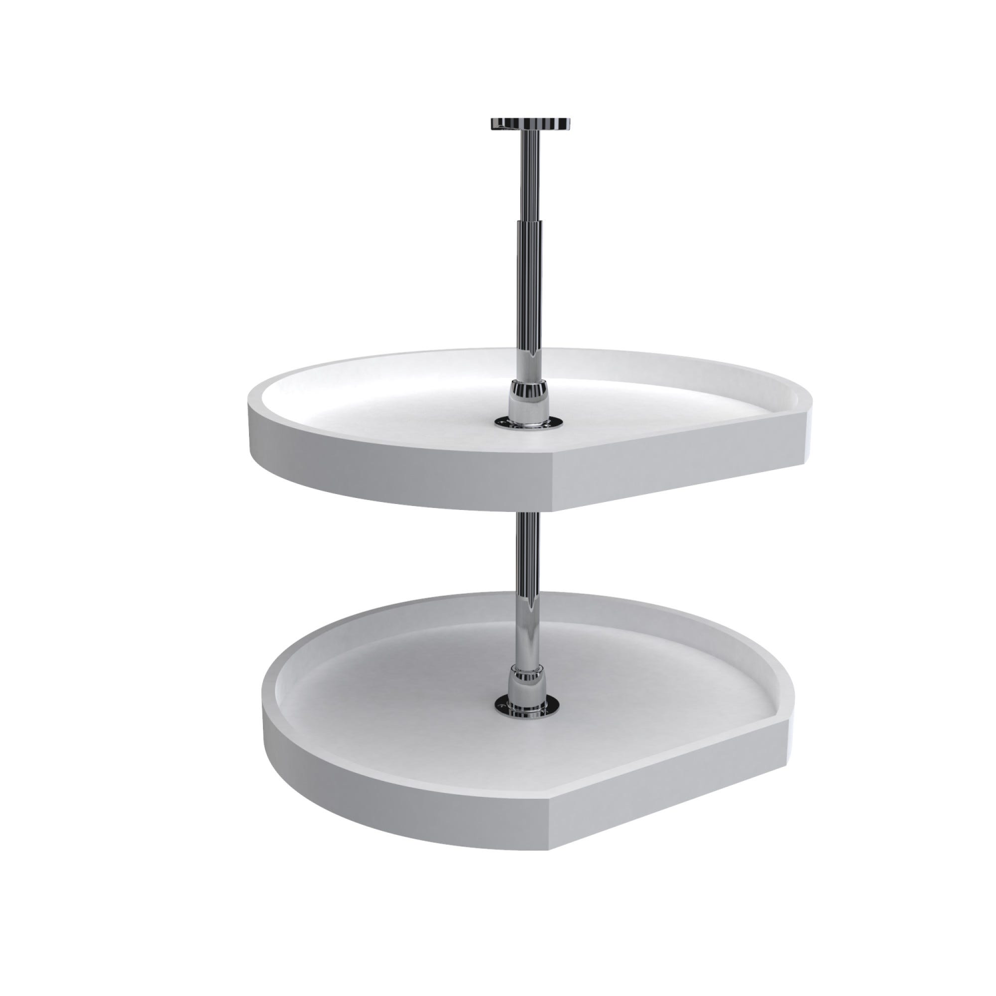 22" White Polymer D-Shaped 2-Shelf Lazy Susan for Corner Wall Cabinets