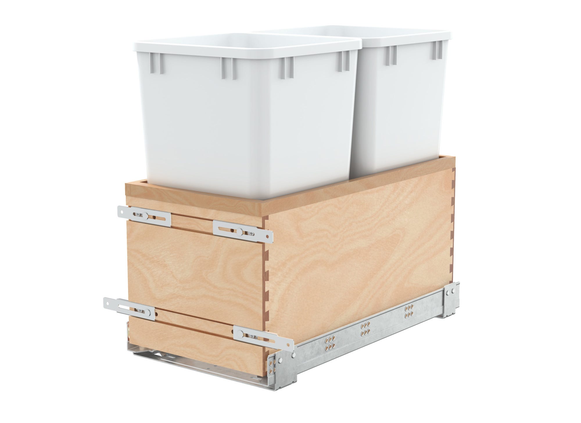 Double White 27 Qt. Maple Value Line Pullout Waste Container w/ Soft-Close for 15" Base Cabinets