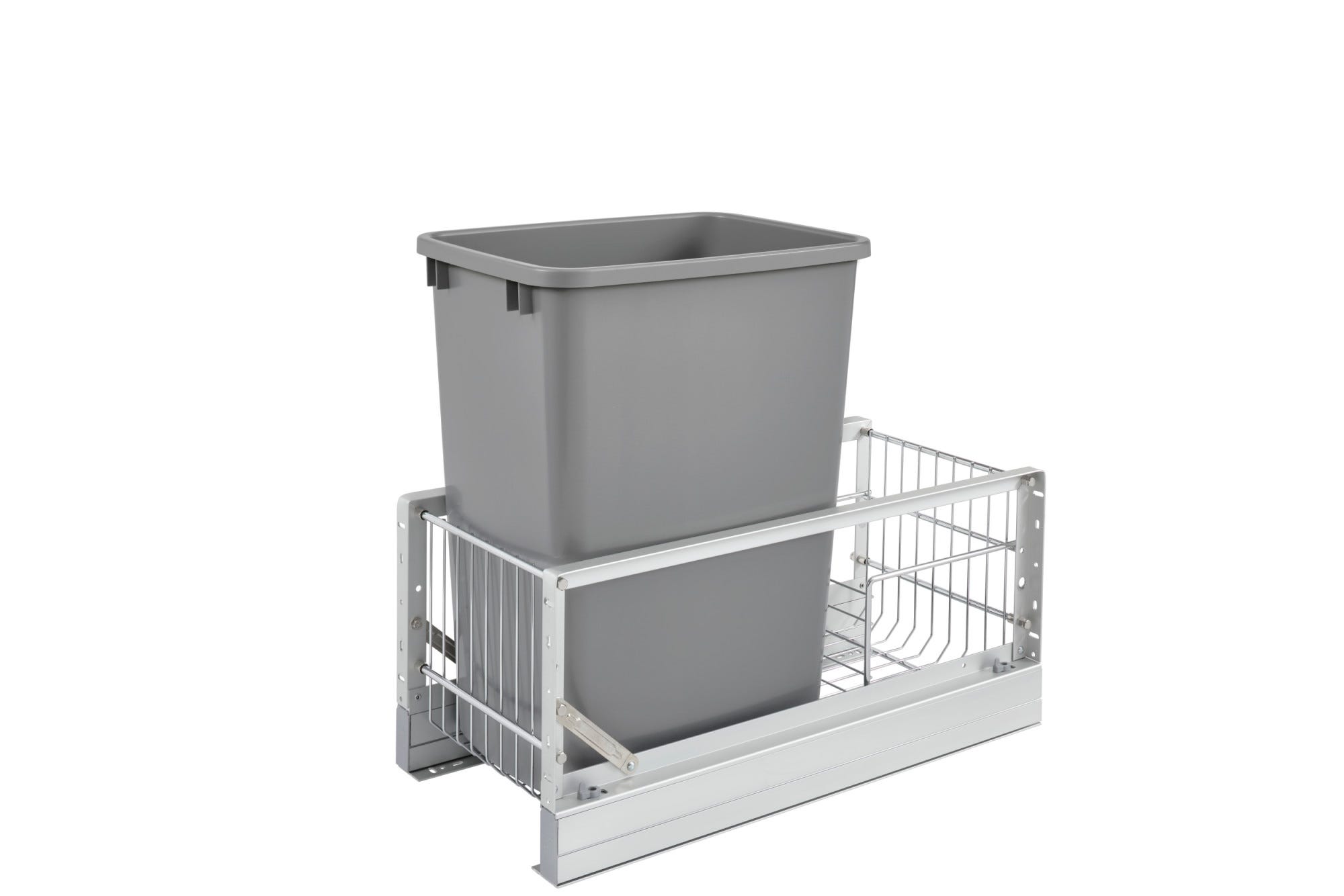 Aluminum Single Silver 35 Qt. Pullout Waste Container w/ Soft-Close for 15" Base Cabinets, as shown