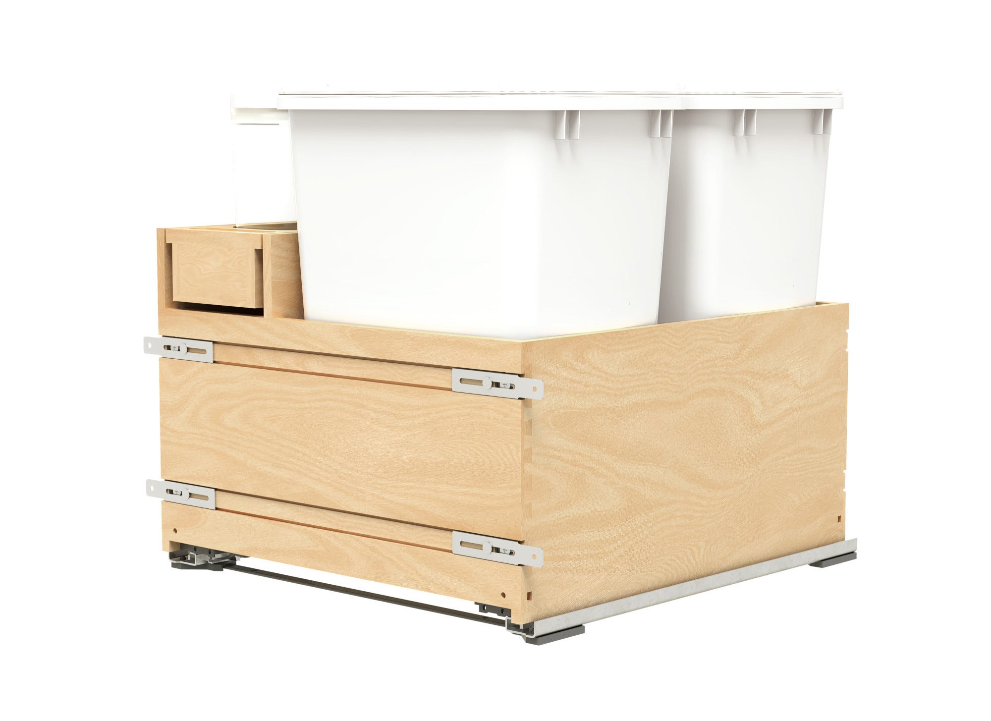 Wood Bottom Mount Pullout Waste Container with OXO and Storage w/ Soft-Close