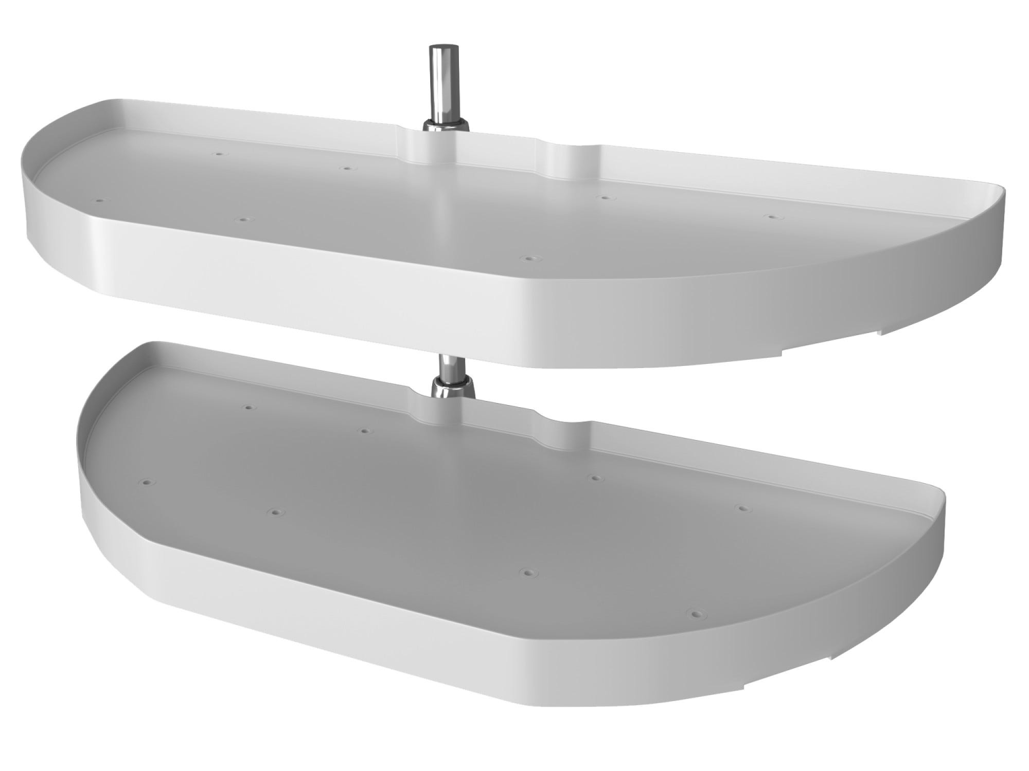 31" White Polymer Two-Tier Half-Moon Optimizer w/ Pivot and Slide Hardware for 13-1/4" Blind Corner Cabinet Openings, as shown