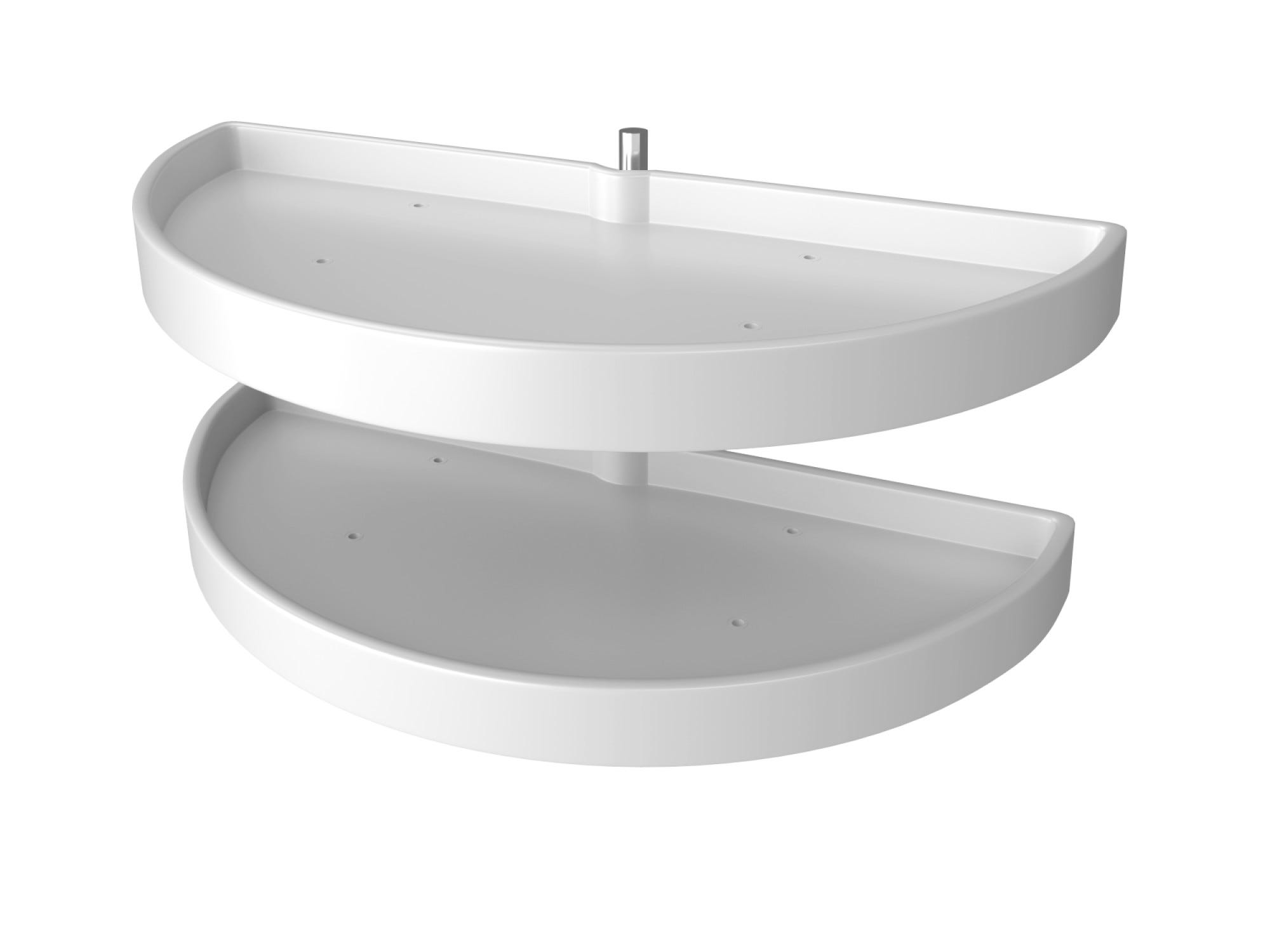 33" White Polymer Two-Tier Half-Moon Optimizer w/ Pivot and Slide Hardware for 16-1/8" Blind Corner Cabinet Openings, as shown