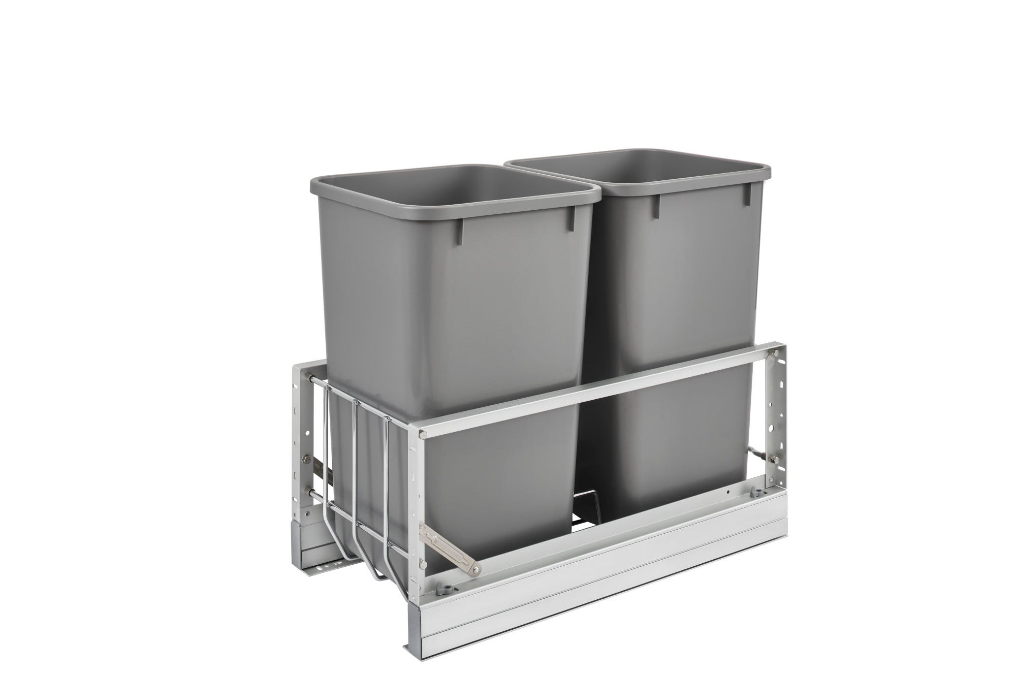 Aluminum Double Silver 27 Qt. Pullout Waste Container w/ Soft-Close for 15" Base Cabinets, as shown