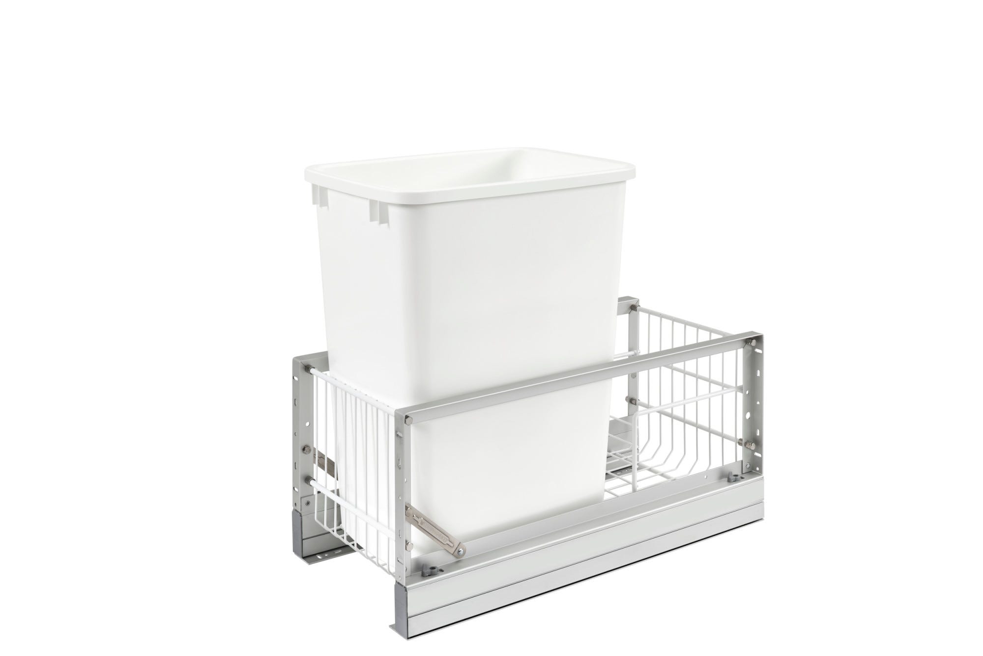 Aluminum Single White 35 Qt. Pullout Waste Container w/ Soft-Close for 15" Base Cabinets, as shown