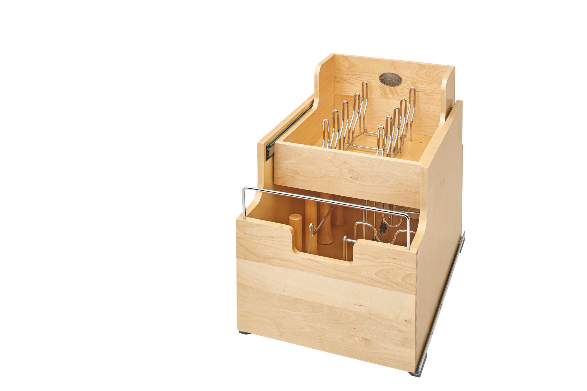 Wood Base Cabinet Cookware Pullout Organizer w/ Soft-Close