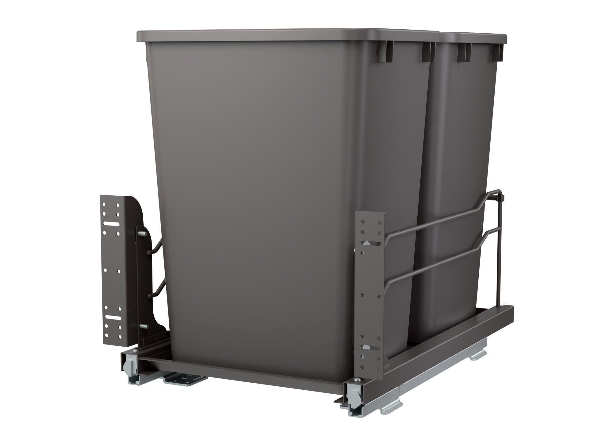 Double Orion Gray 35 Qt. Steel Bottom Mount Pullout Waste Container w/ Soft-Close for 18" Base Cabinets, as shown