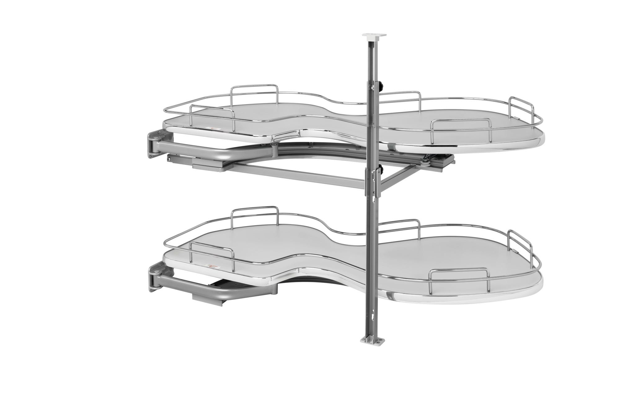 Gray Solid Bottom Chrome Wire Two-Tier "Cloud" Optimizer for 18" Left Opening/Blind Right Corner Cabinets, as shown