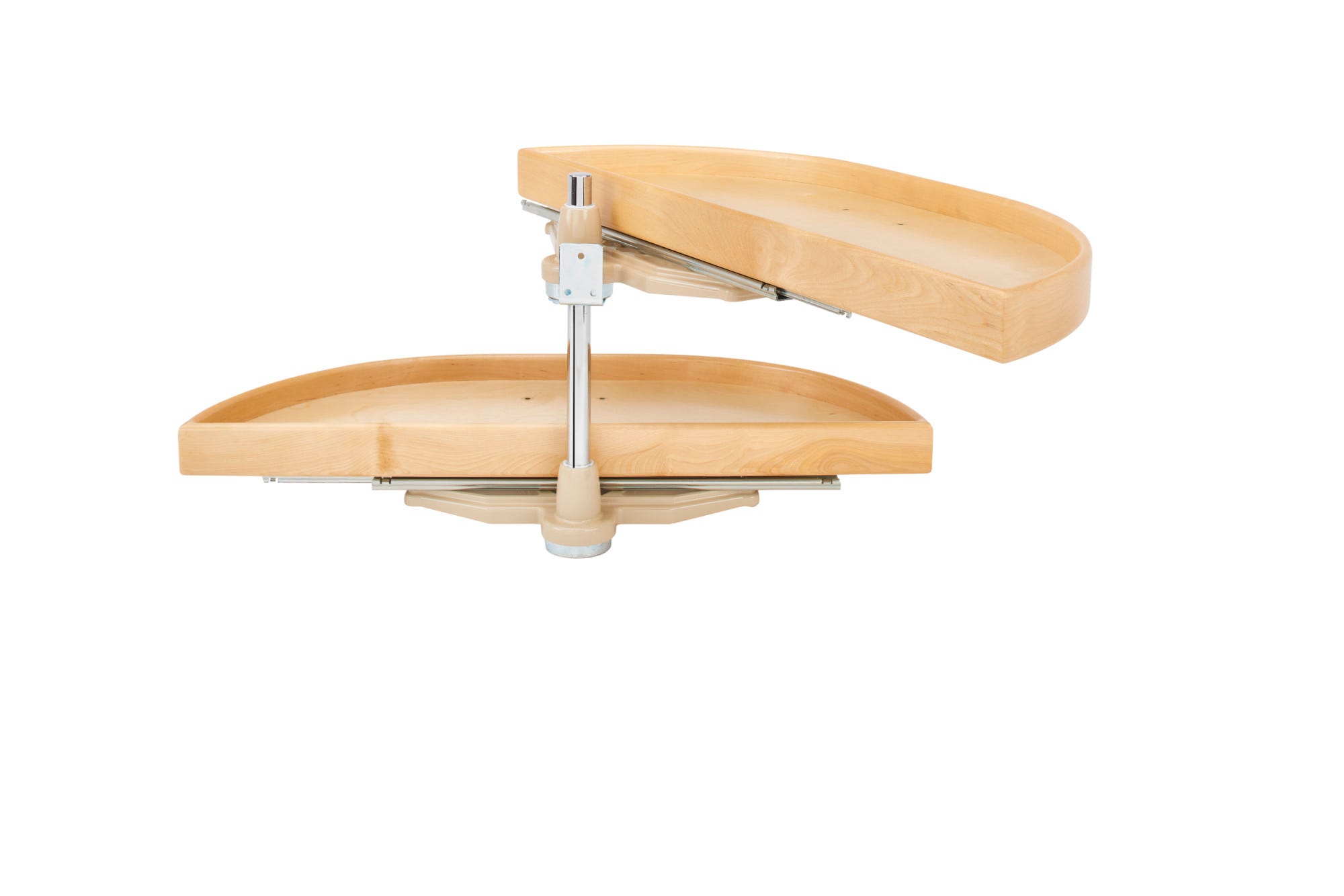 32" Maple Two-Tier Half-Moon Optimizer w/ Pivot and Slide Hardware for 12" Blind Corner Cabinet Openings