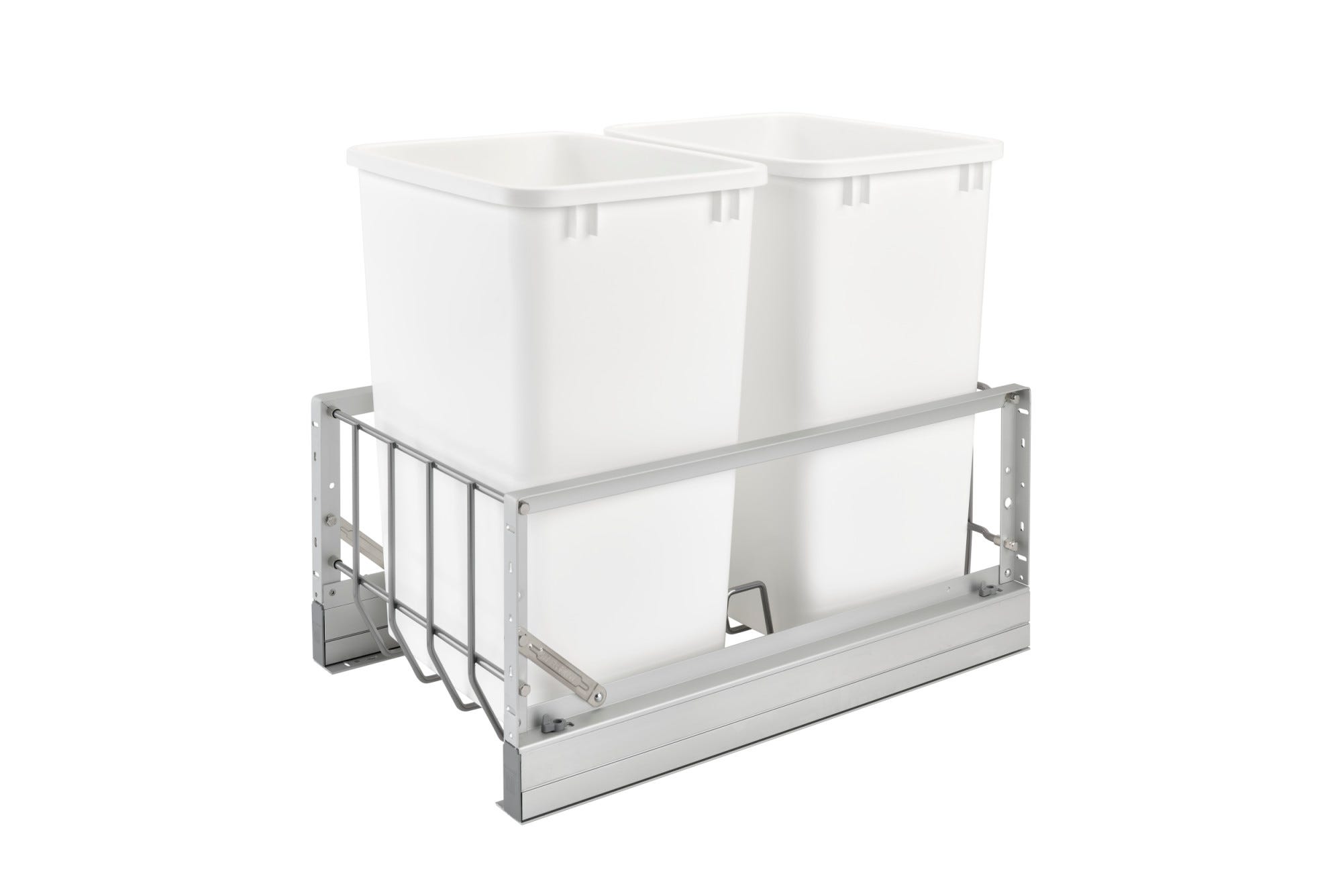 Aluminum Double White 35 Qt. Pullout Waste Container w/ Soft-Close for 18" Base Cabinets, as shown