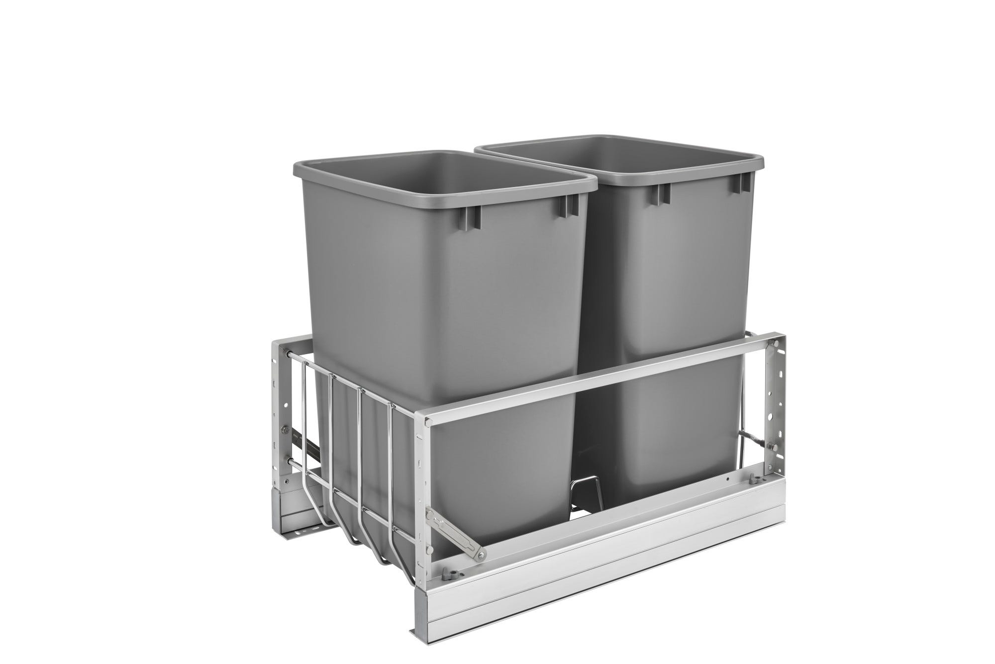 Aluminum Double Silver 35 Qt. Pullout Waste Container w/ Soft-Close for 18" Base Cabinets, as shown