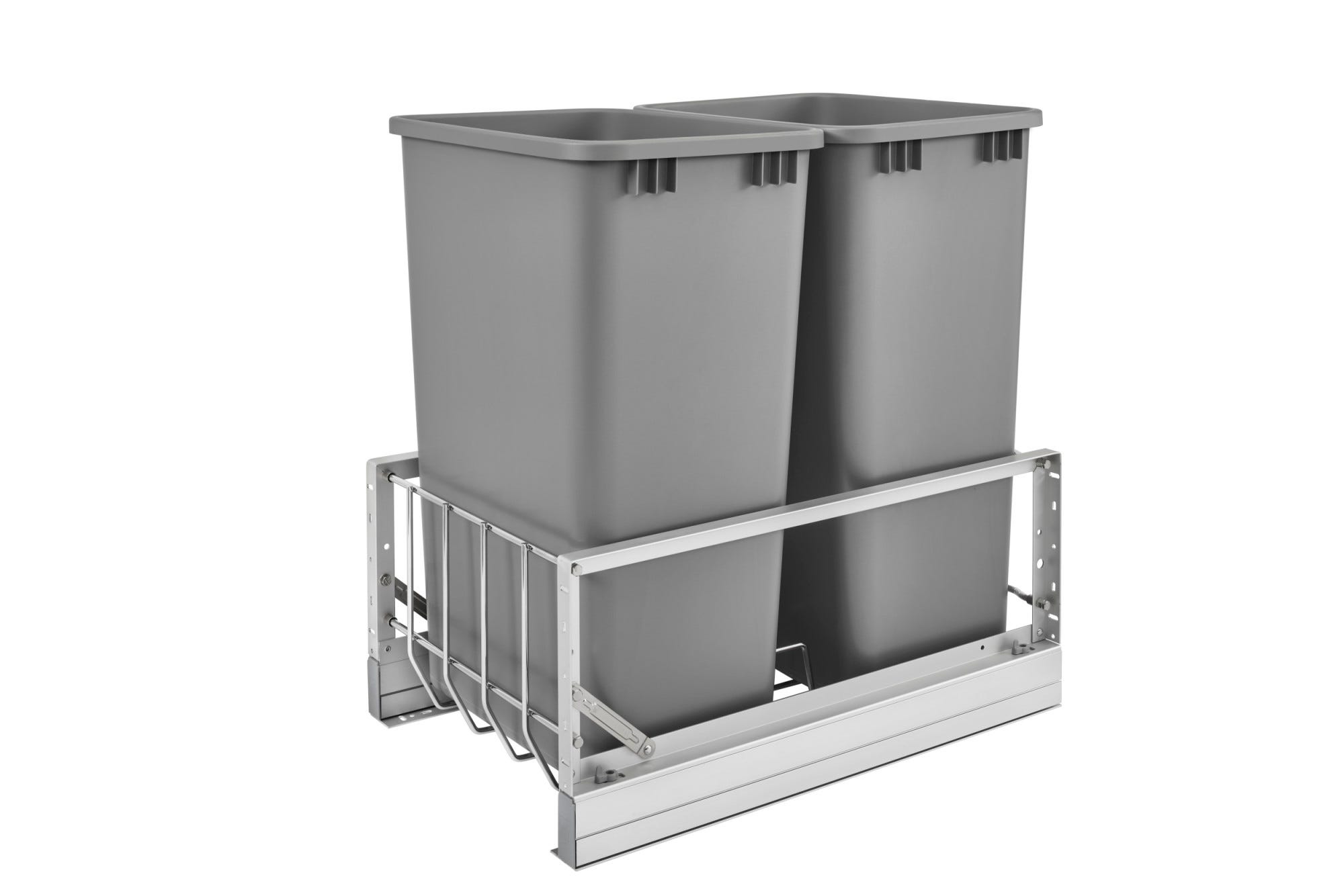Aluminum Double Silver 50 Qt. Pullout Waste Container w/ Soft-Close for 21" Base Cabinets, as shown