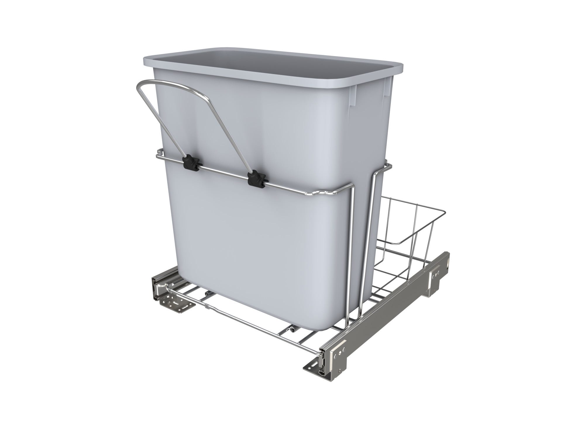 Chrome Steel Pullout Waste Container w/ Rear Basket Storage, as shown