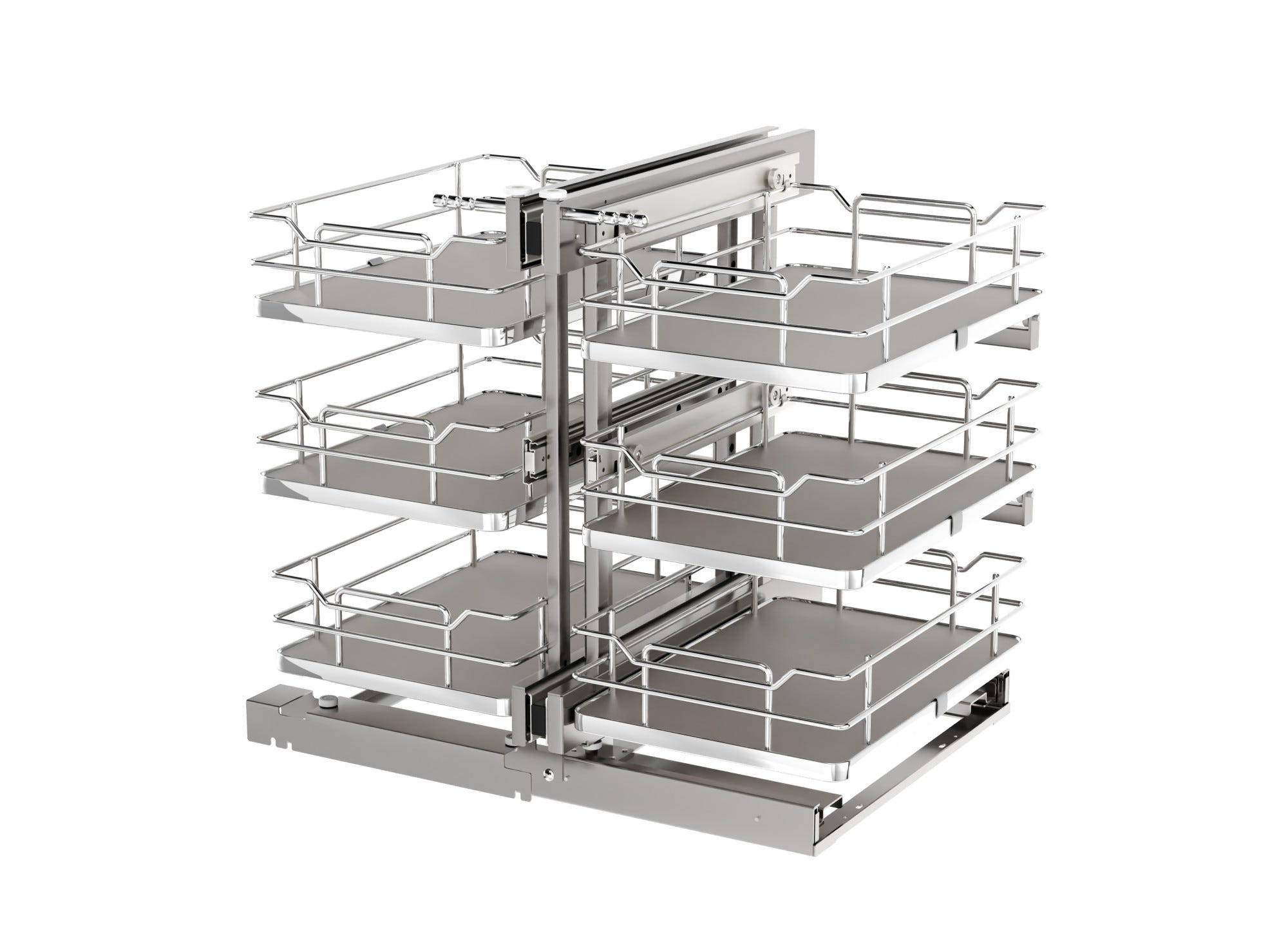 Gray Three-Tier Elite Optimizer w/ Soft-Close for 15" Blind Corner Cabinet Openings, as shown