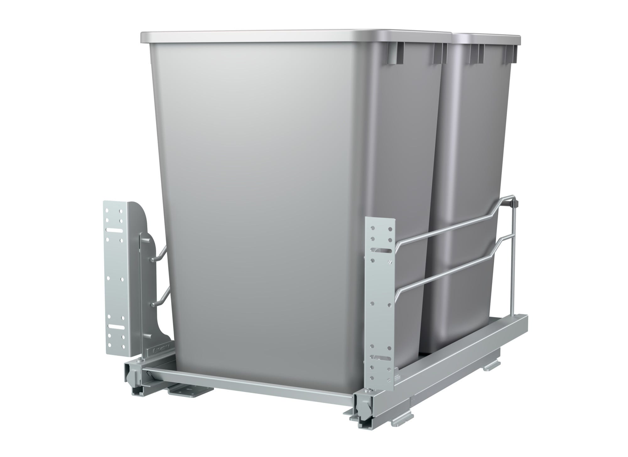 Double Silver 35 Qt. Steel Bottom Mount Pullout Waste Container w/ Soft-Close for 18" Base Cabinets, as shown