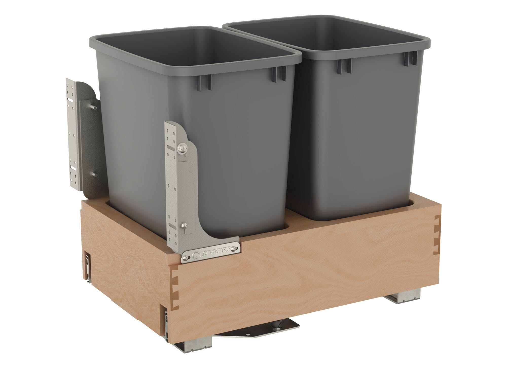 Double Metallic Silver 35 Qt. Maple Pullout Waste Container with Rev-A-Motion® Soft-Open/Soft-Close for 18" Base Cabinets