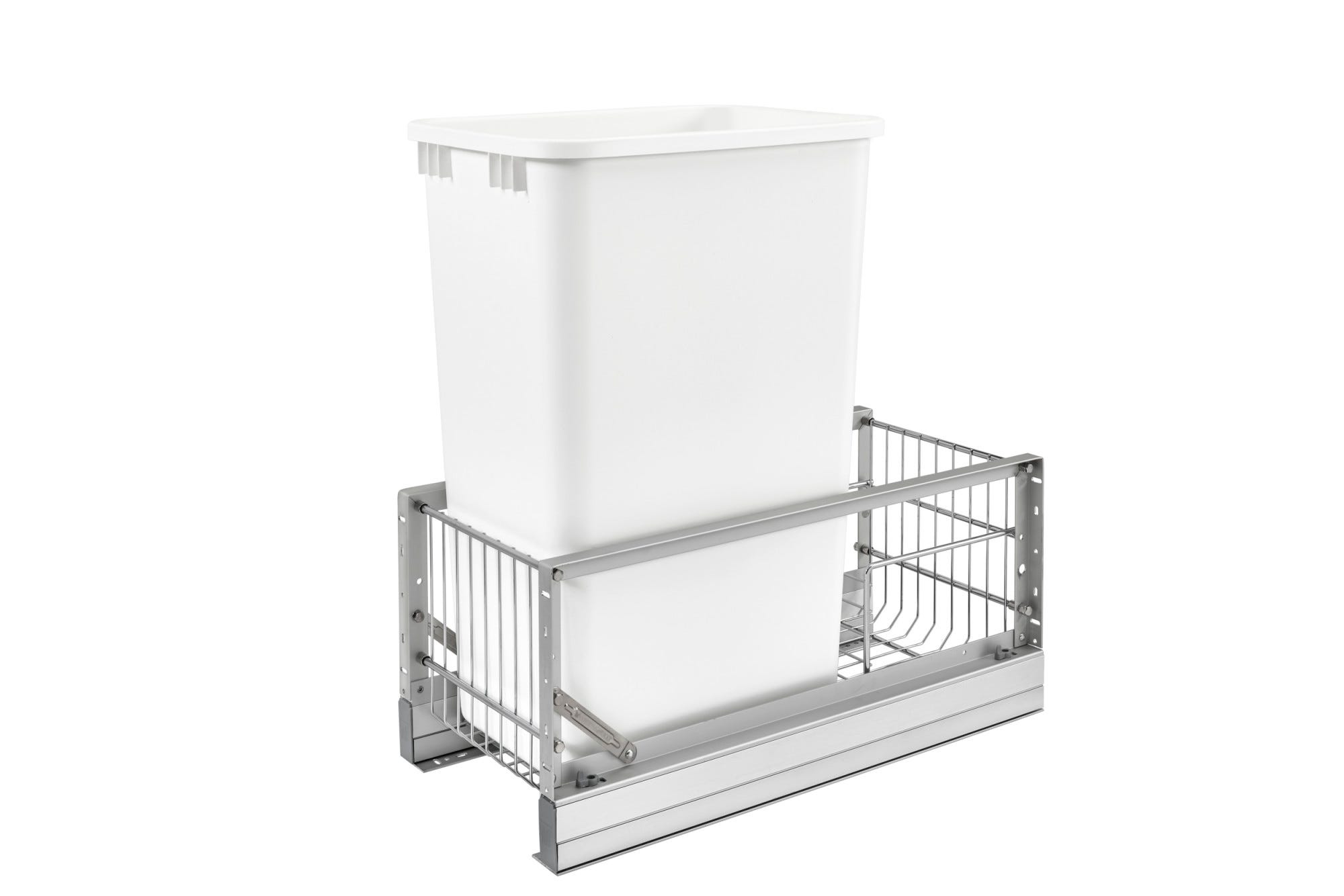 Aluminum Single White 50 Qt. Pullout Waste Container w/ Soft-Close for 15" Base Cabinets, as shown