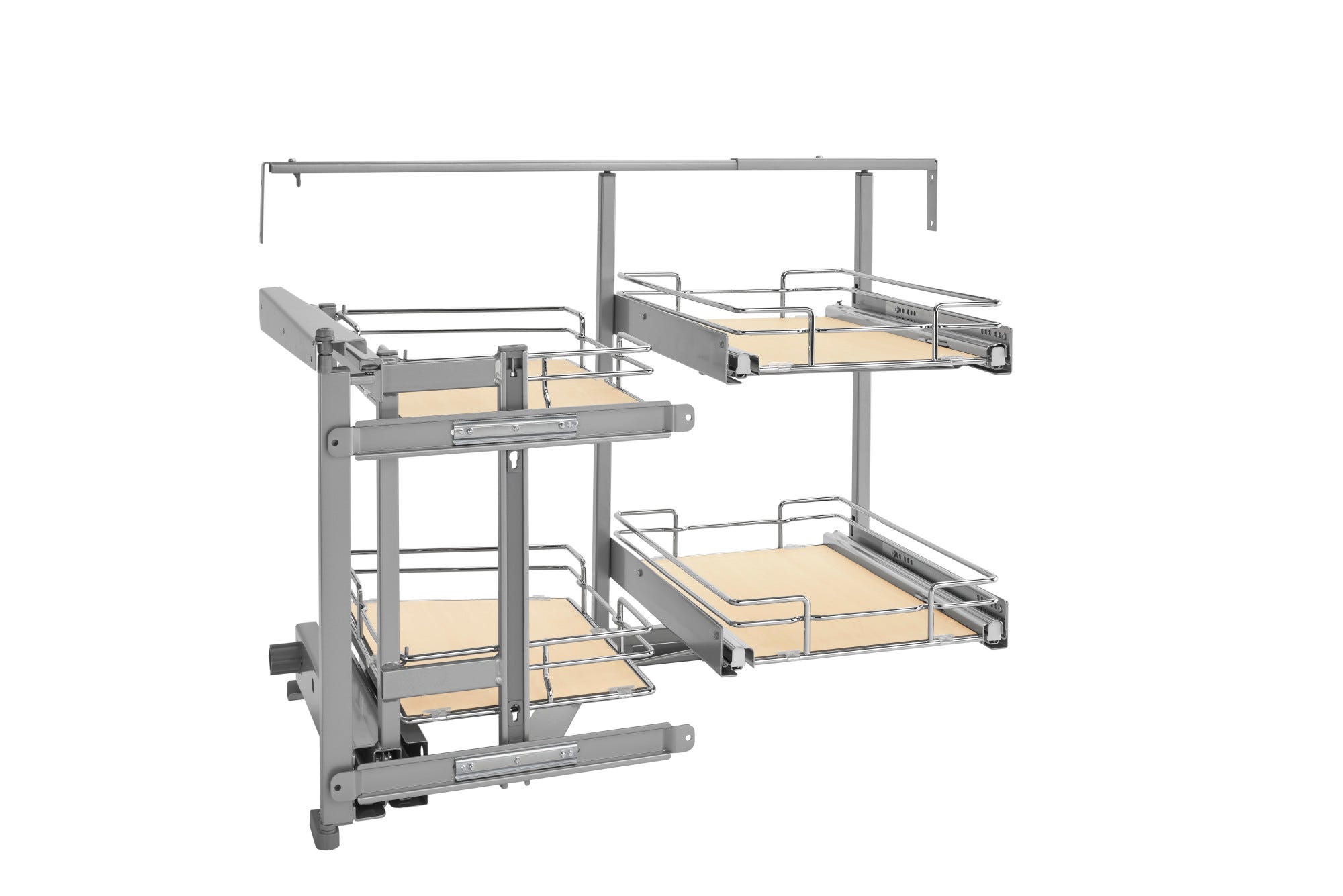Maple Solid Bottom Chrome Wire Two-Tier Door-Mount Optimizer for 18" Left Opening/Blind Right Corner cabinets in as shown