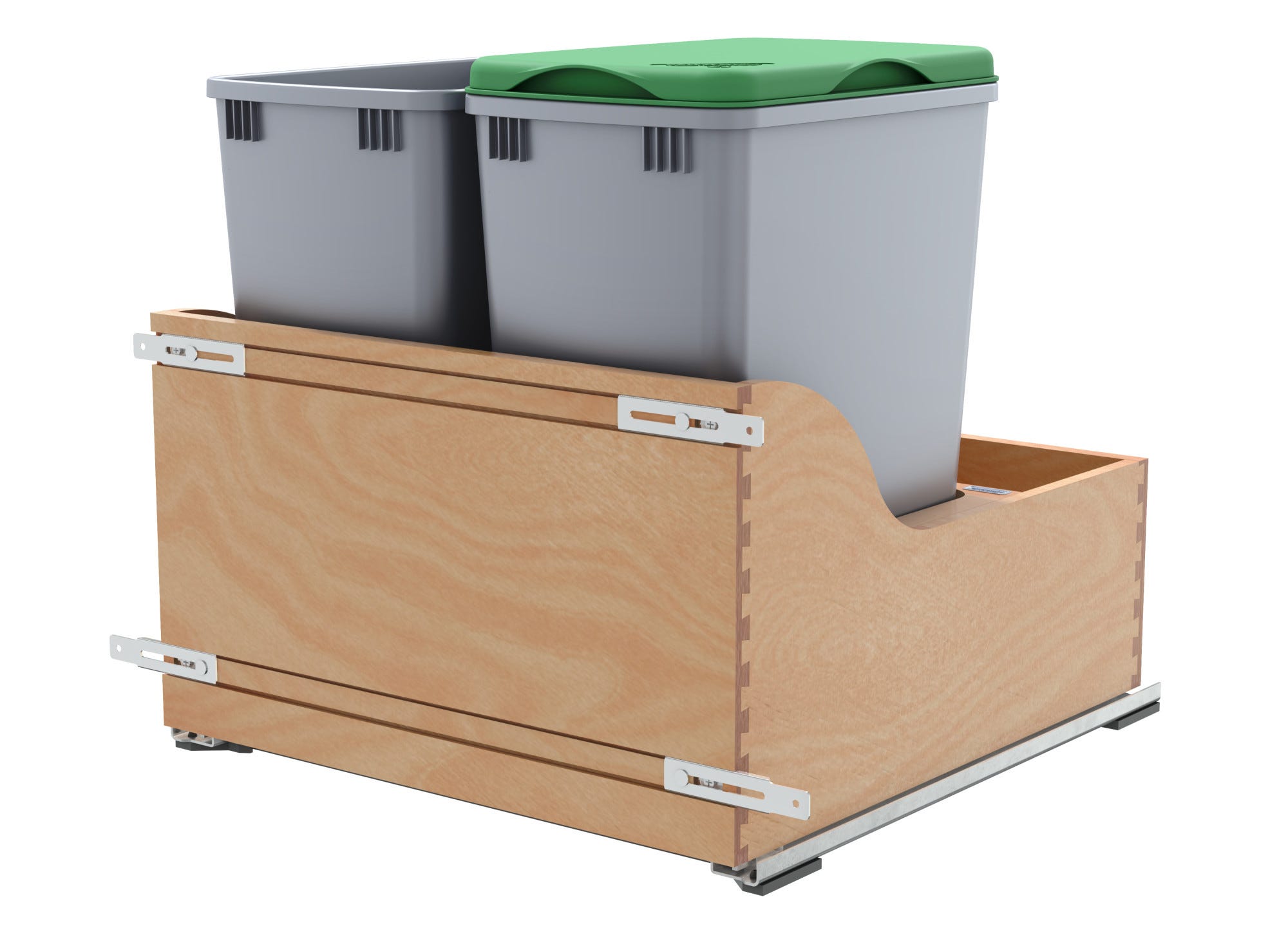 Double Metallic Silver 32 Qt. Maple Pullout Waste Container w/ Soft-Close and (1) Lid for 24" Base Cabinets