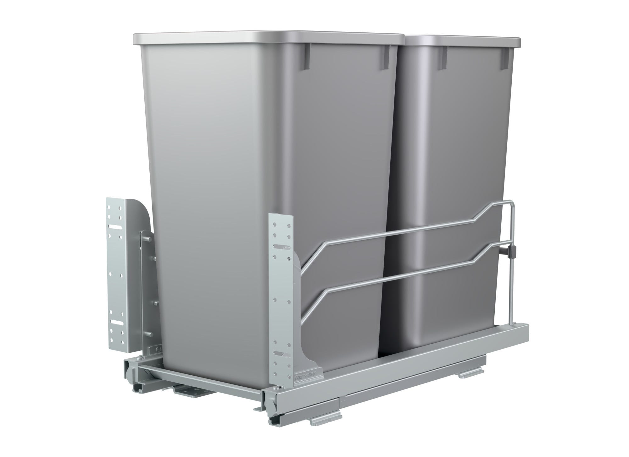 Double Silver 27 Qt. Steel Bottom Mount Pullout Waste Container w/ Soft-Close for 15" Base Cabinets, as shown