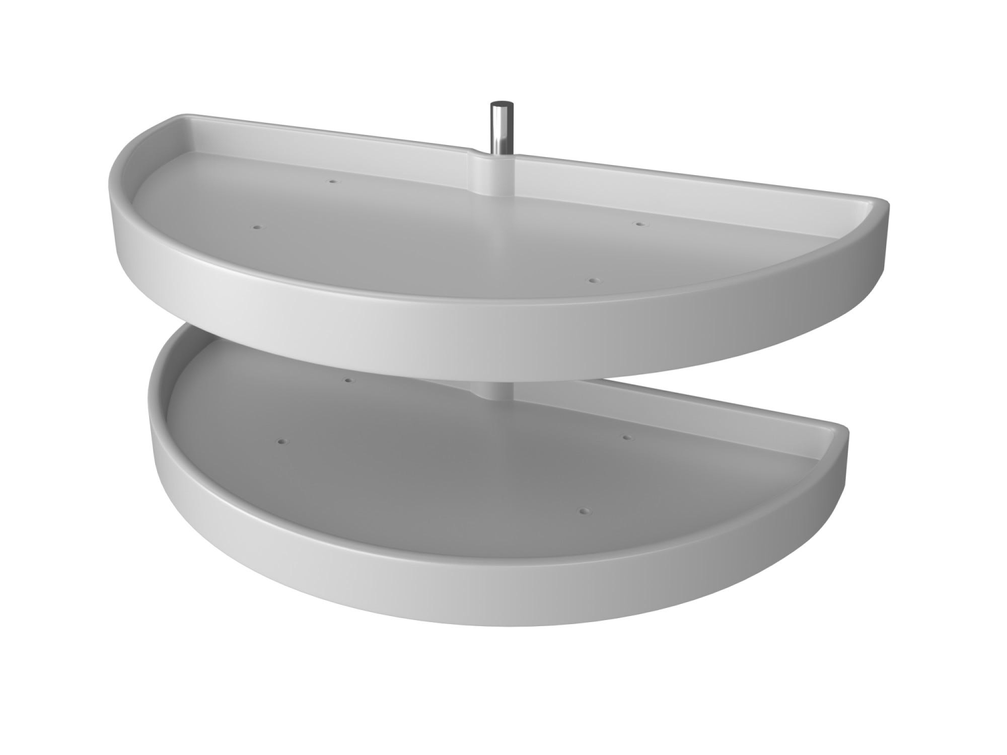 33" White Polymer Two-Tier Half-Moon Optimizer w/ Pivot Hardware for 16-1/8" Blind Corner Cabinet Openings, as shown