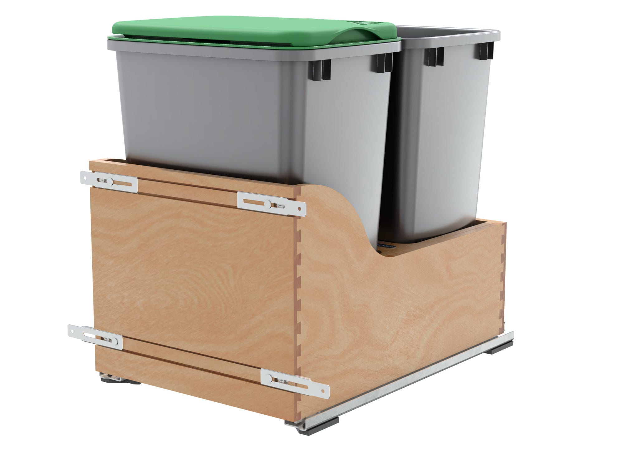 Double Metallic Silver 35 Qt. Maple Pullout Waste Container w/ Soft-Close and (1) Lid for 18" Base Cabinets