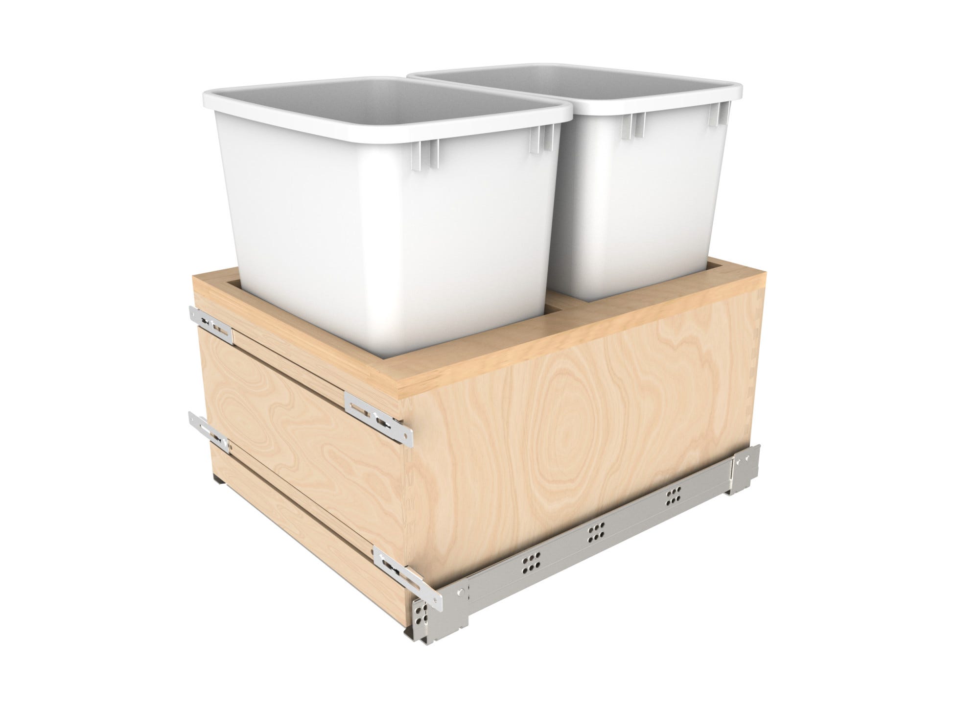 Double White 35 Qt. Maple Value Line Pullout Waste Container w/ Soft-Close for 21" Base Cabinets