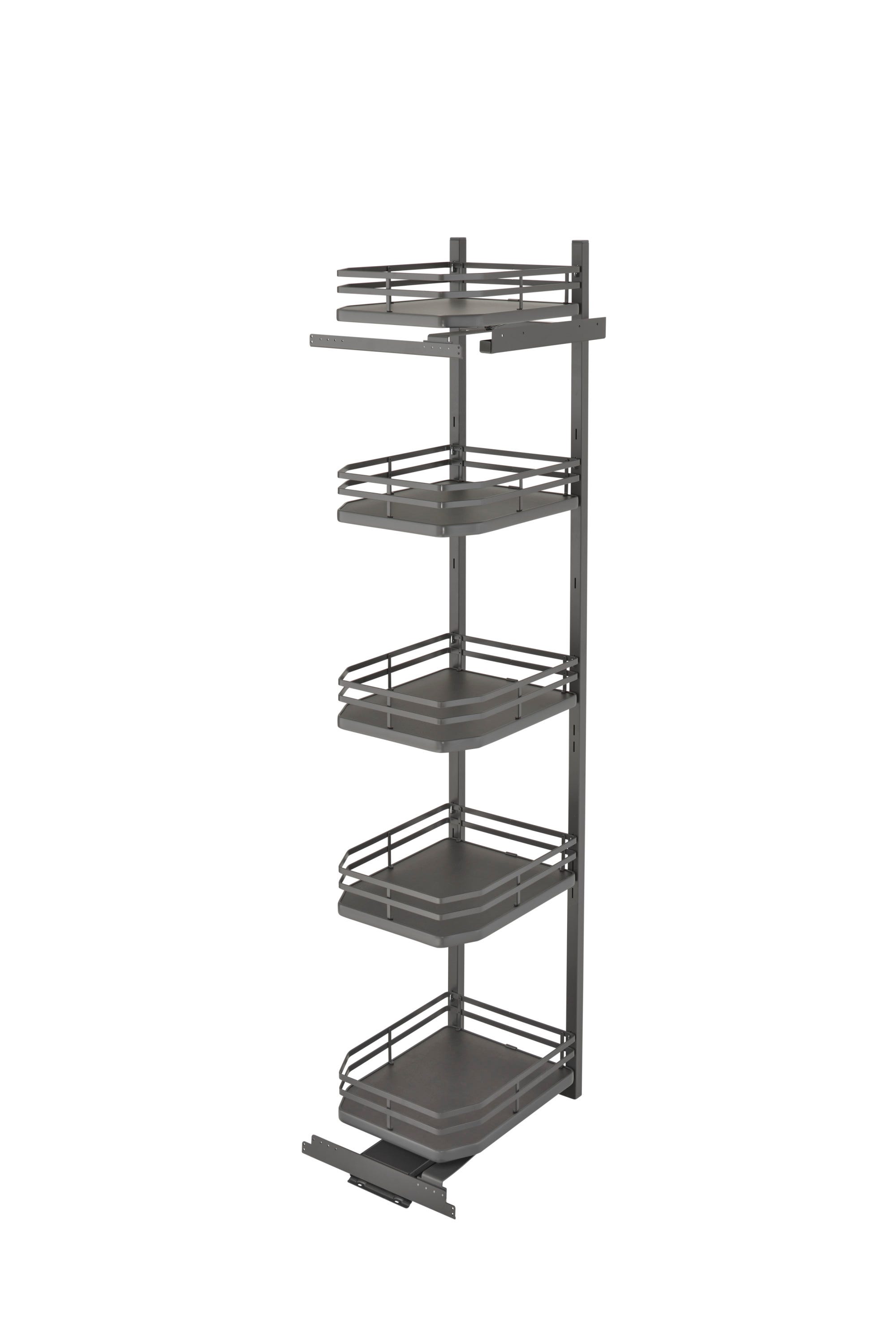 Orion Gray Solid Bottom Flat Wire Five-Tier Swing-Out Pantry for 24" Frameless Pantry Cabinets w/ 74" H Opening, as shown