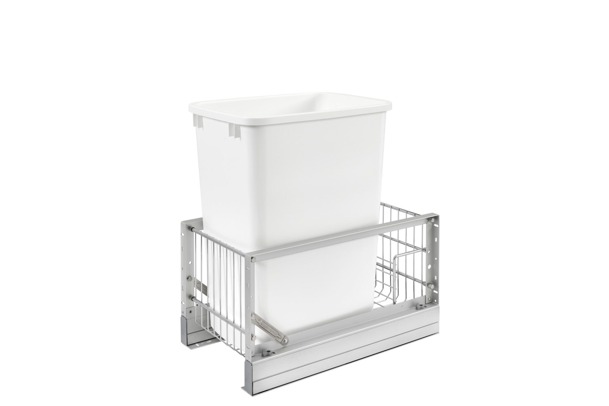 Aluminum Single White 35 Qt. Pullout Waste Container w/ Soft-Close for 15" Reduced Depth Base Cabinets, as shown