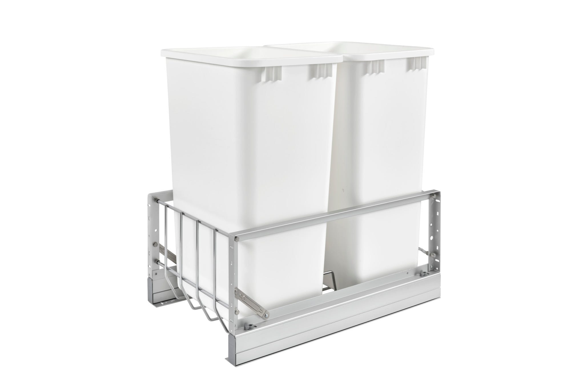 Aluminum Double White 50 Qt. Pullout Waste Container w/ Soft-Close for 21" Base Cabinets, as shown