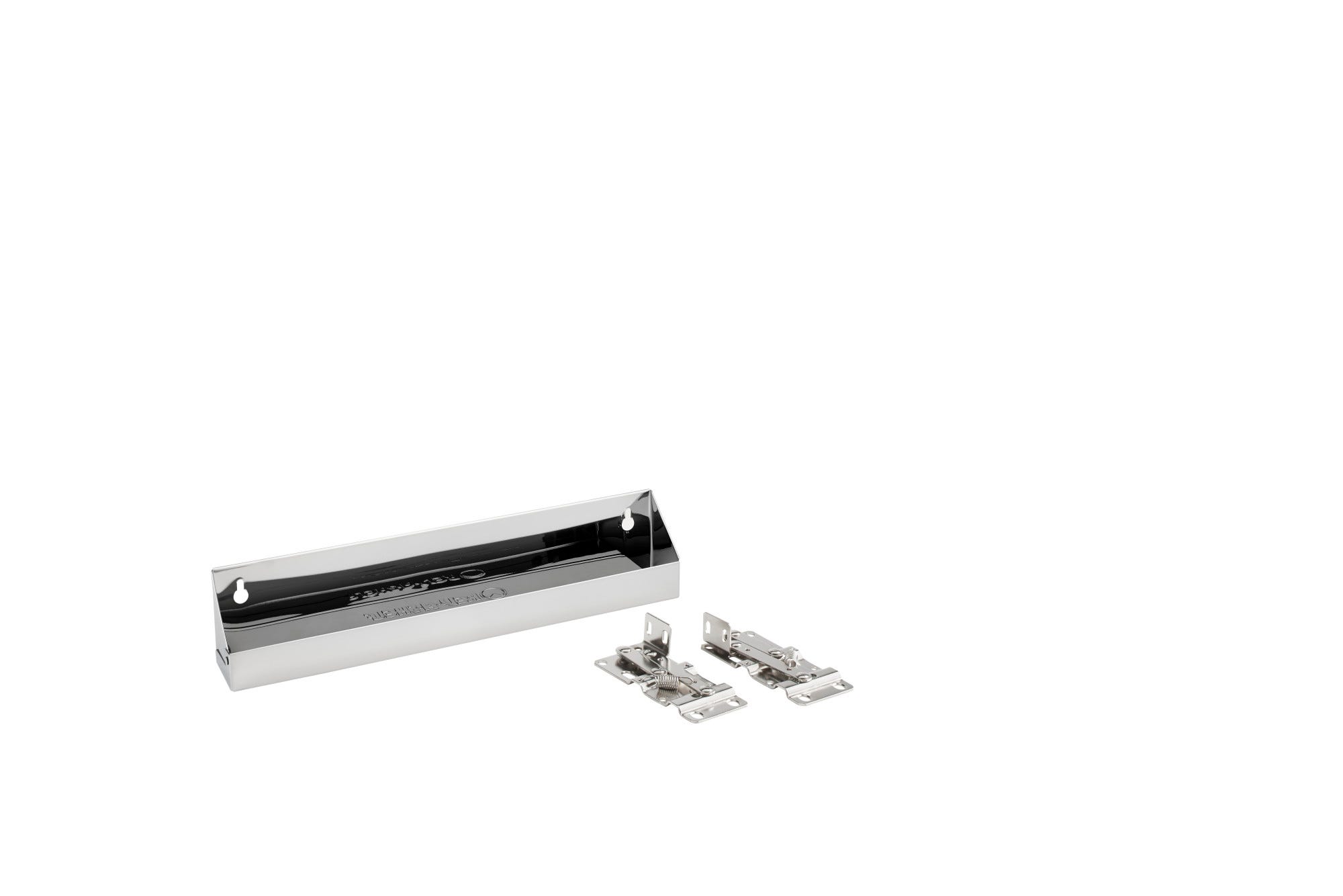14.25" Stainless-Steel Tip-Out Tray w/ Hinges for Sink Base Cabinets, as shown