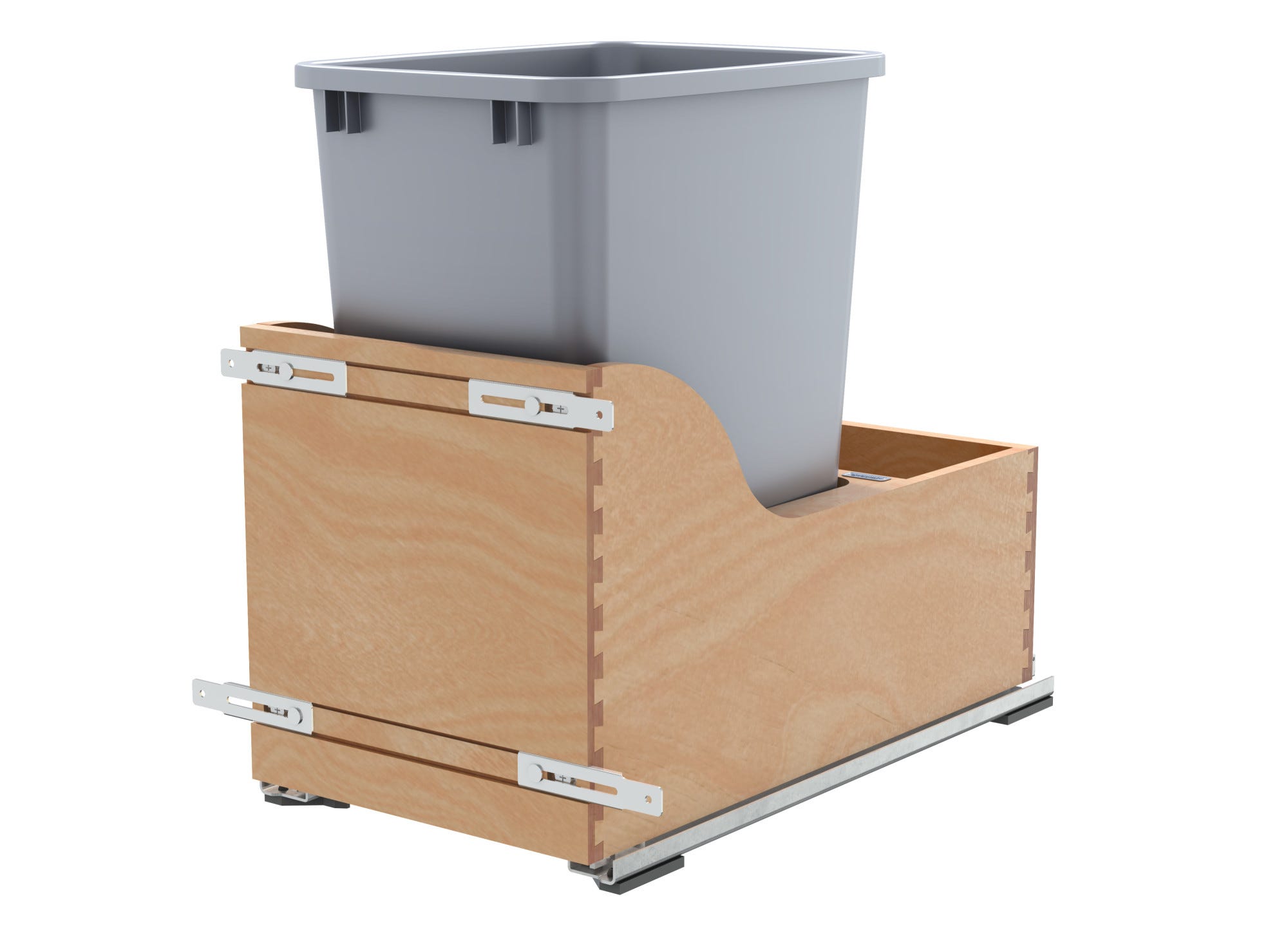 Single Metallic Silver 35 Qt. Maple Pullout Waste Container w/ Soft-Close for 15" Base Cabinets