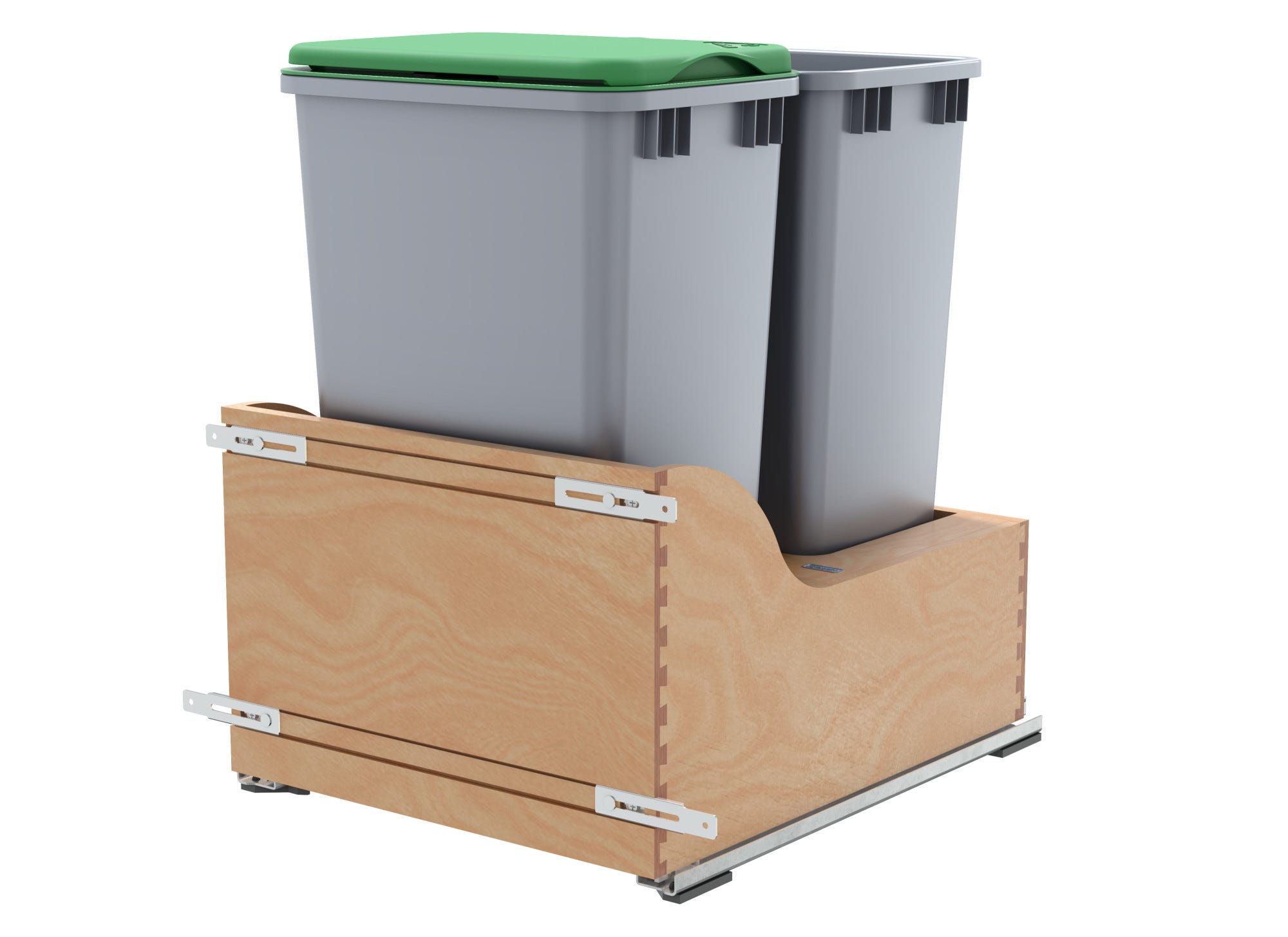 Double Metallic Silver 50 Qt. Maple Pullout Waste Container w/ Soft-Close and (1) Lid for 21" Base Cabinets