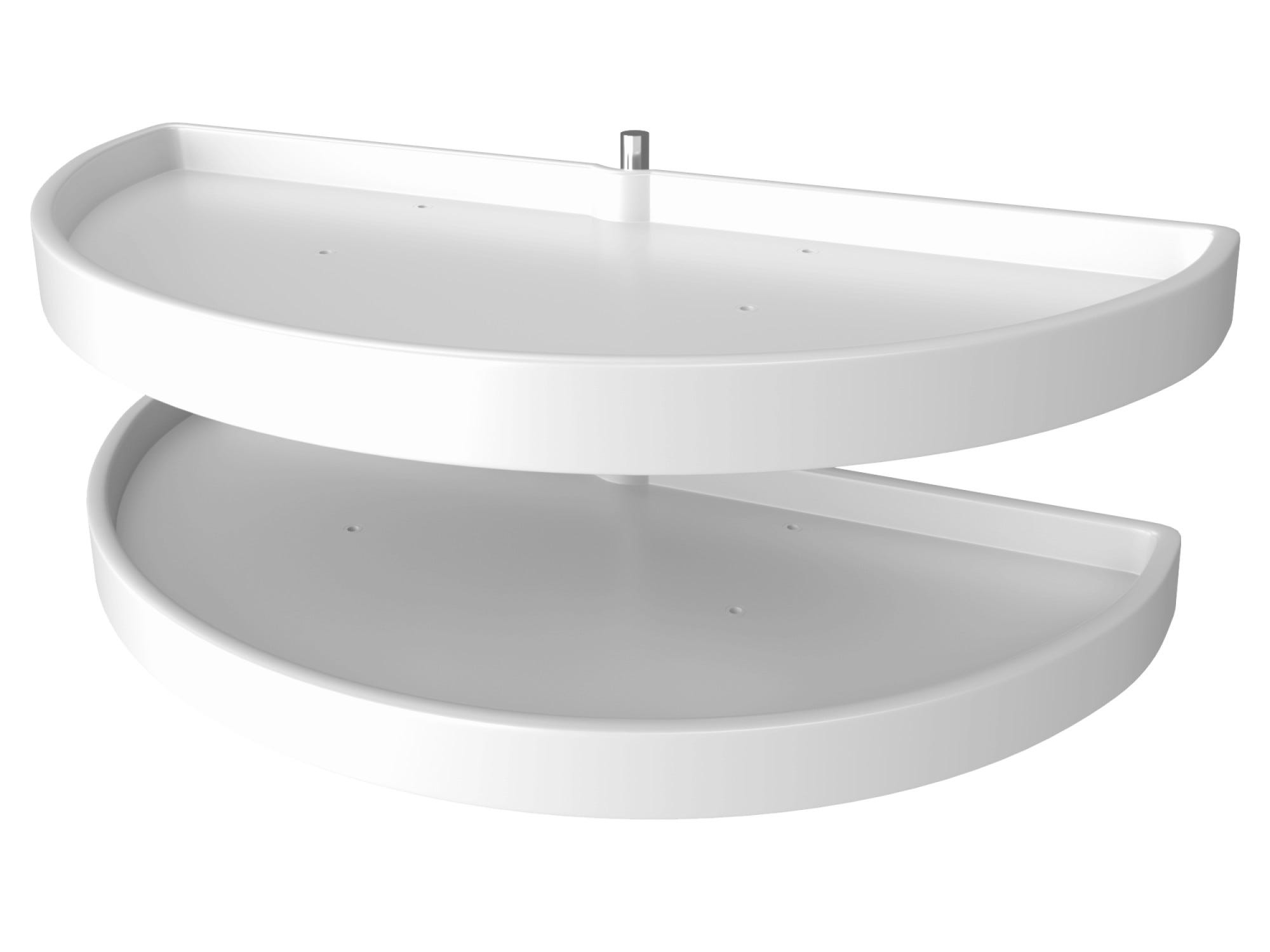39" White Polymer Two-Tier Half-Moon Optimizer w/ Pivot and Slide Hardware for 19-1/4" Blind Corner Cabinet Openings, as shown