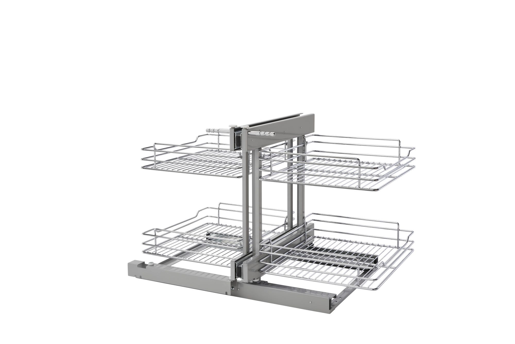 Chrome Two-Tier Wire Bottom Optimizer w/ Soft-Close for 18" Blind Corner Cabinet Openings, as shown