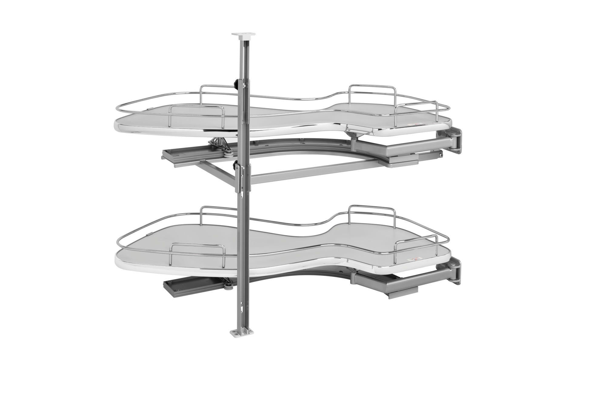 Gray Solid Bottom Chrome Wire Two-Tier "Cloud" Optimizer for 15" Right Opening/Blind Left Corner Cabinets, as shown