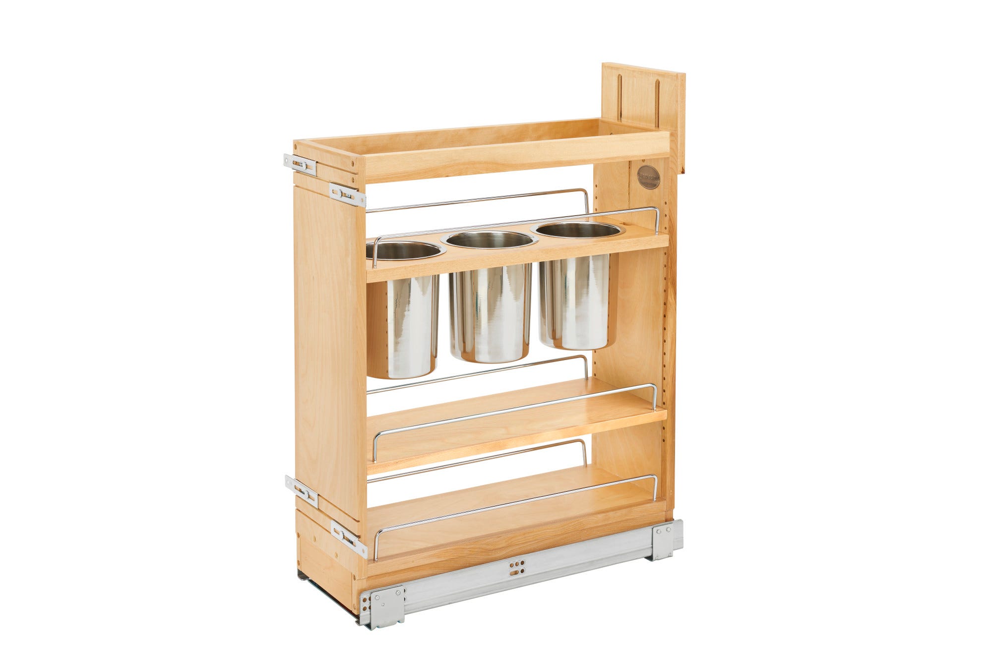 Maple Utensil Pullout Organizer w/ 3 bins and BLUM Soft-Close for 12" Base Cabinets in as shown