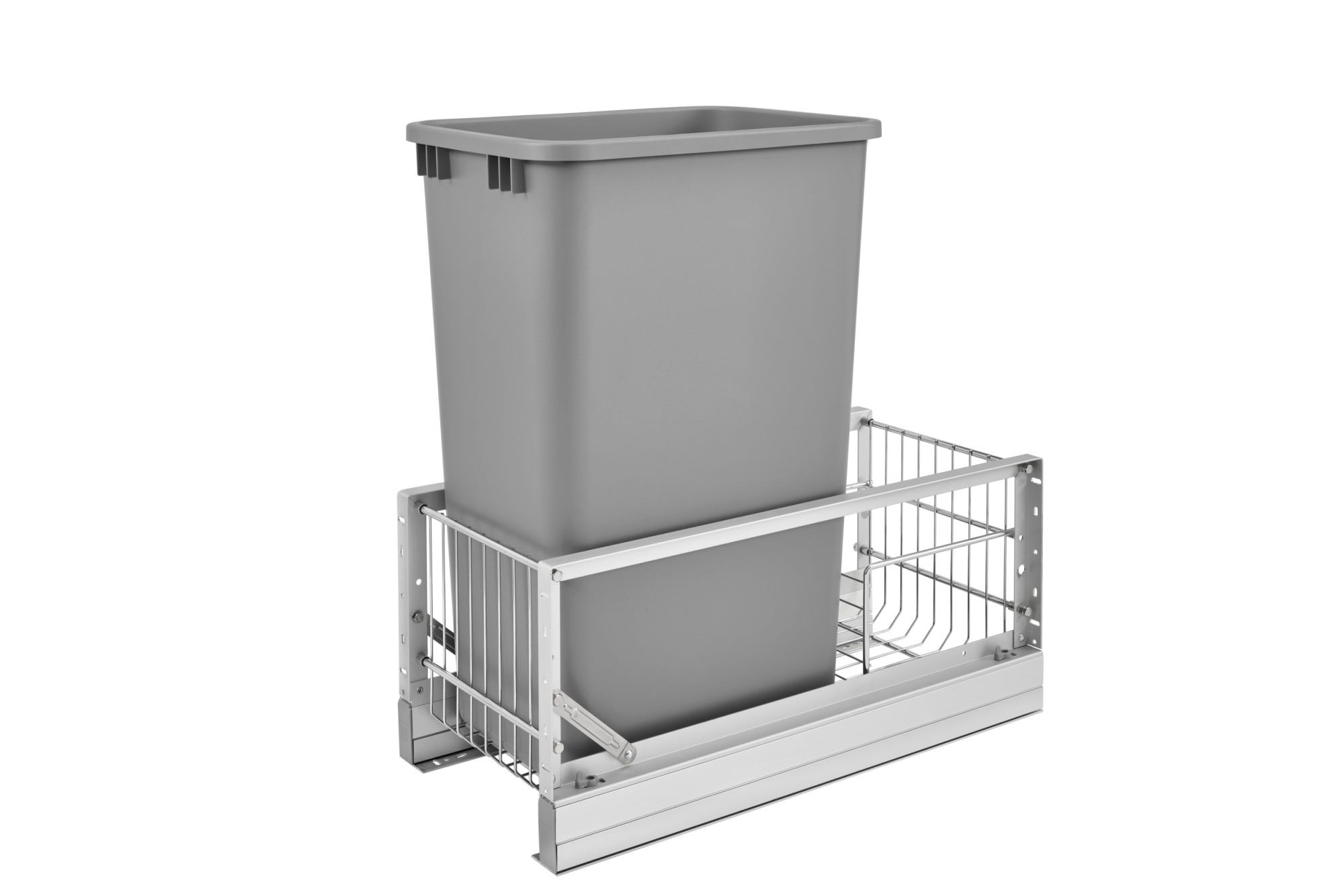 Aluminum Single Silver 50 Qt. Pullout Waste Container w/ Soft-Close for 15" Base Cabinets, as shown